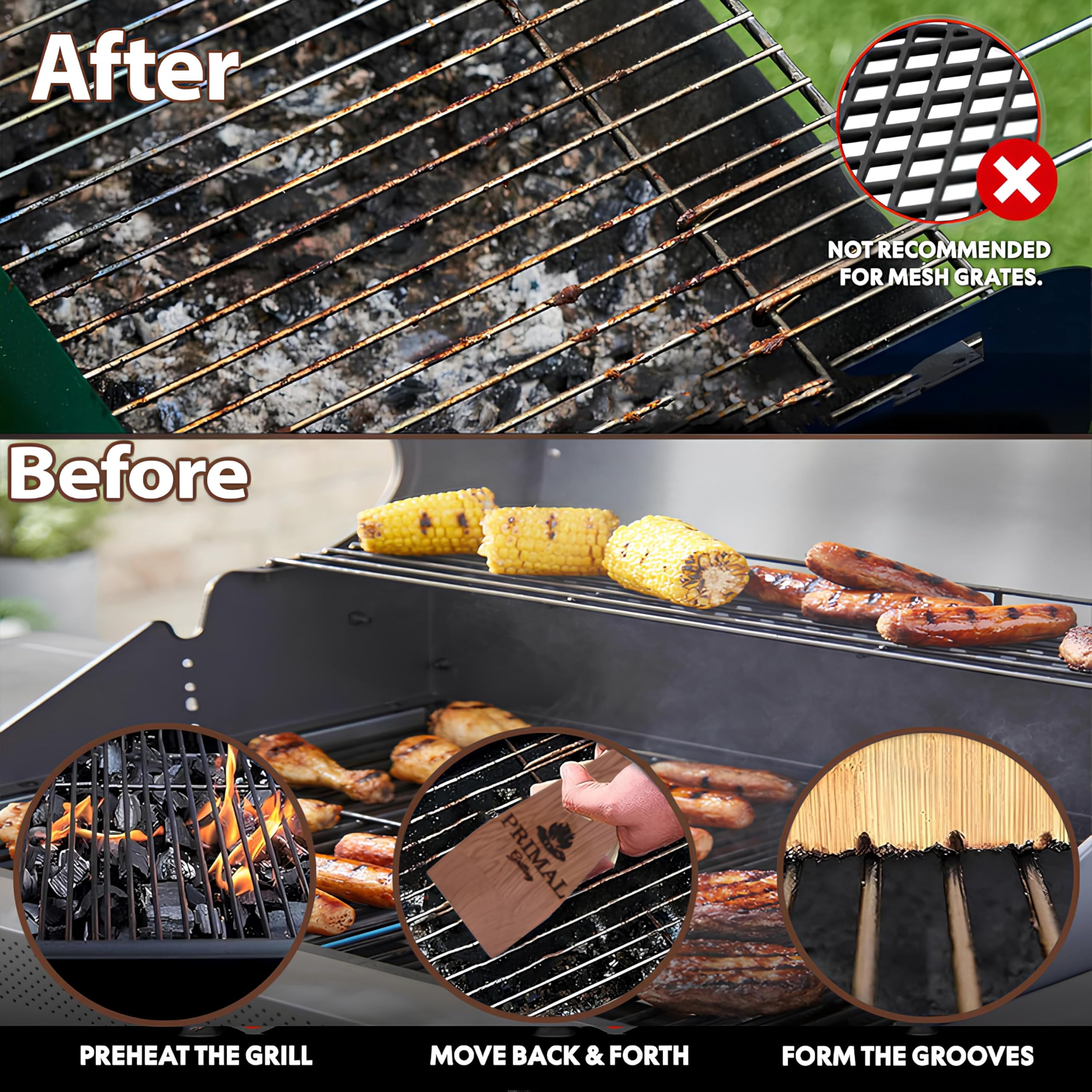 Bristle-Free BBQ Grill Scraper Tool - Premium Western Red Cedar Wooden Grill Scraper for Gas & Charcoal Grills - 2-in-1 Barbecue Griddle Cleaner for Outdoor Cooking & Backyard Grilling - Perfect Gift for Grill Masters & BBQ Enthusiasts