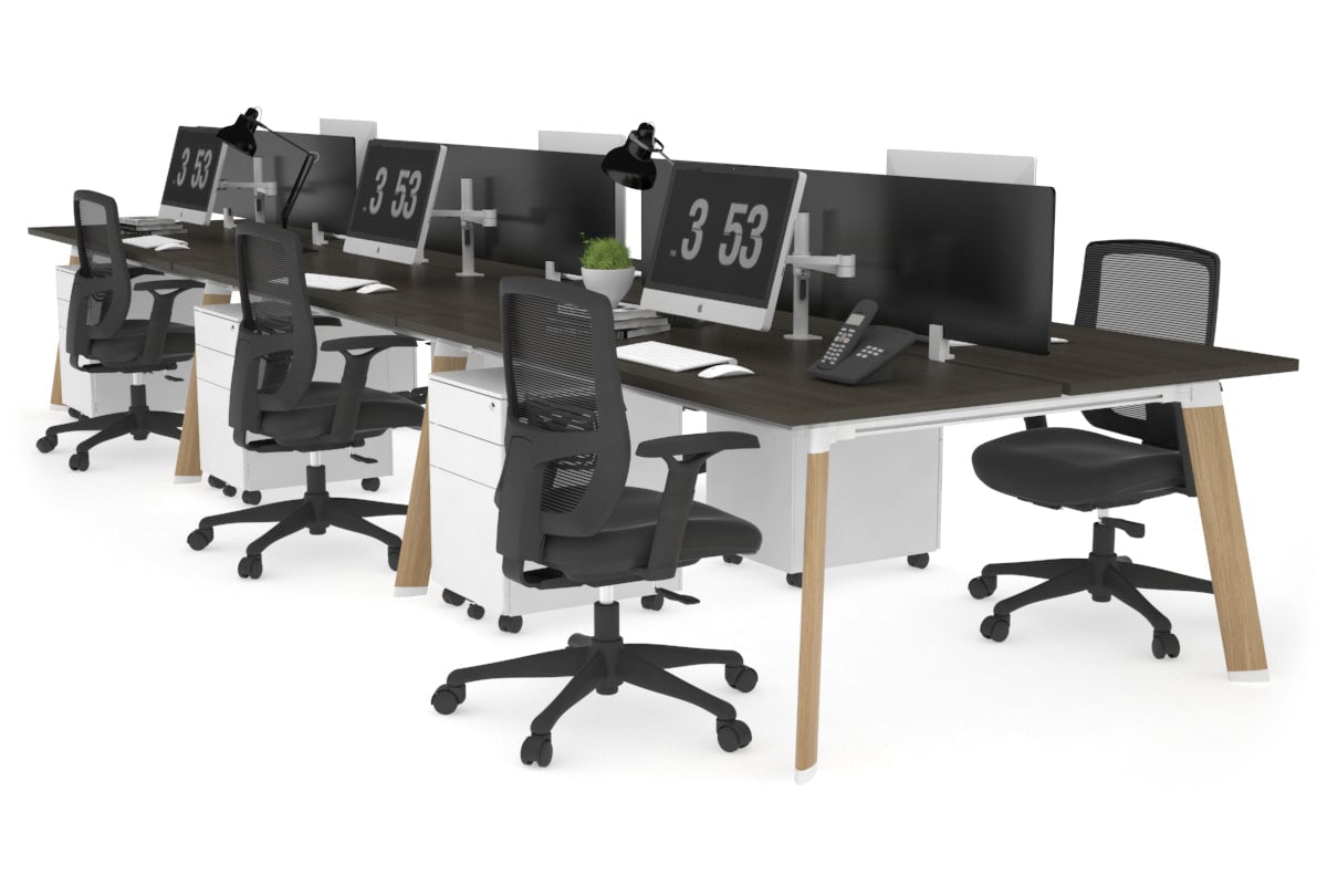 6-Person Wooden Workstation with Switch - 1400L x 700W Office Desk for Team Collaboration & Conference Meetings