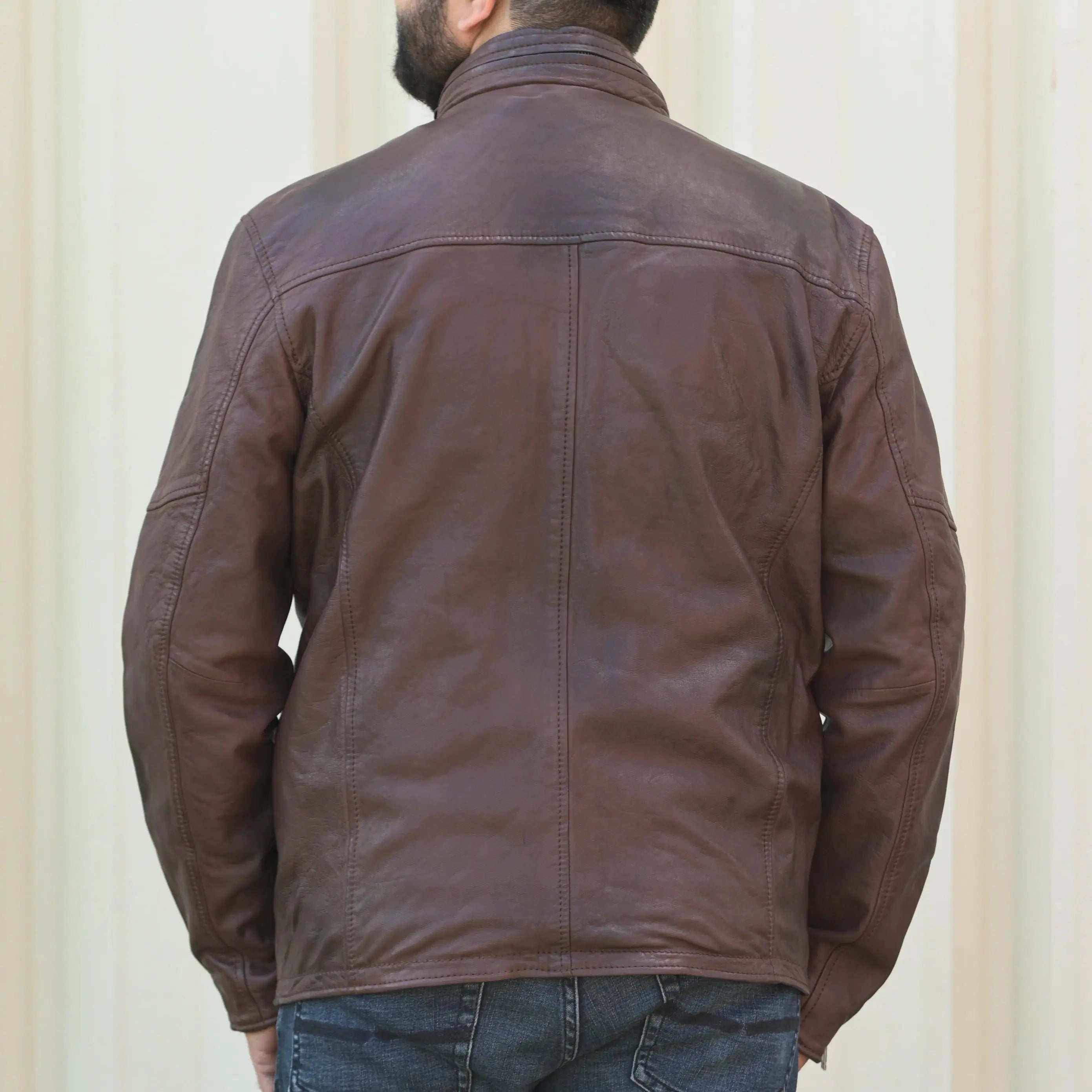 Men's Genuine Leather Jacket with Dual Flap Pockets - Stylish Biker & Casual Wear for Everyday Outings
