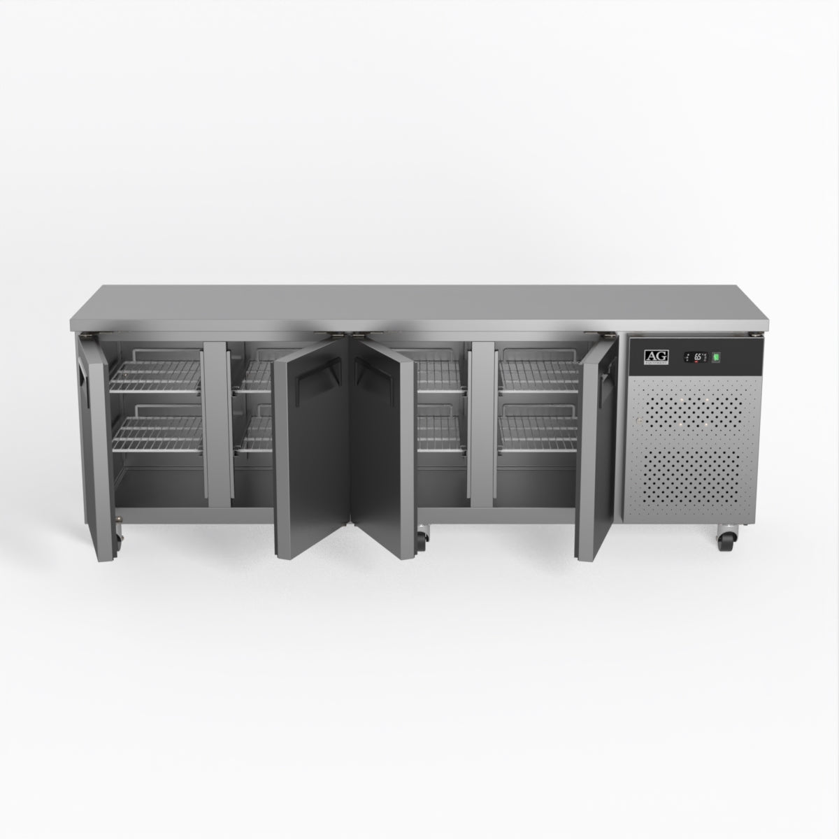AG 4-Door Commercial Refrigerator - Stainless Steel Worktop & Under Counter Fridge for Restaurants, Bars, and Catering Businesses - Perfect for Food Storage, Beverage Cooling, and Kitchen Organization