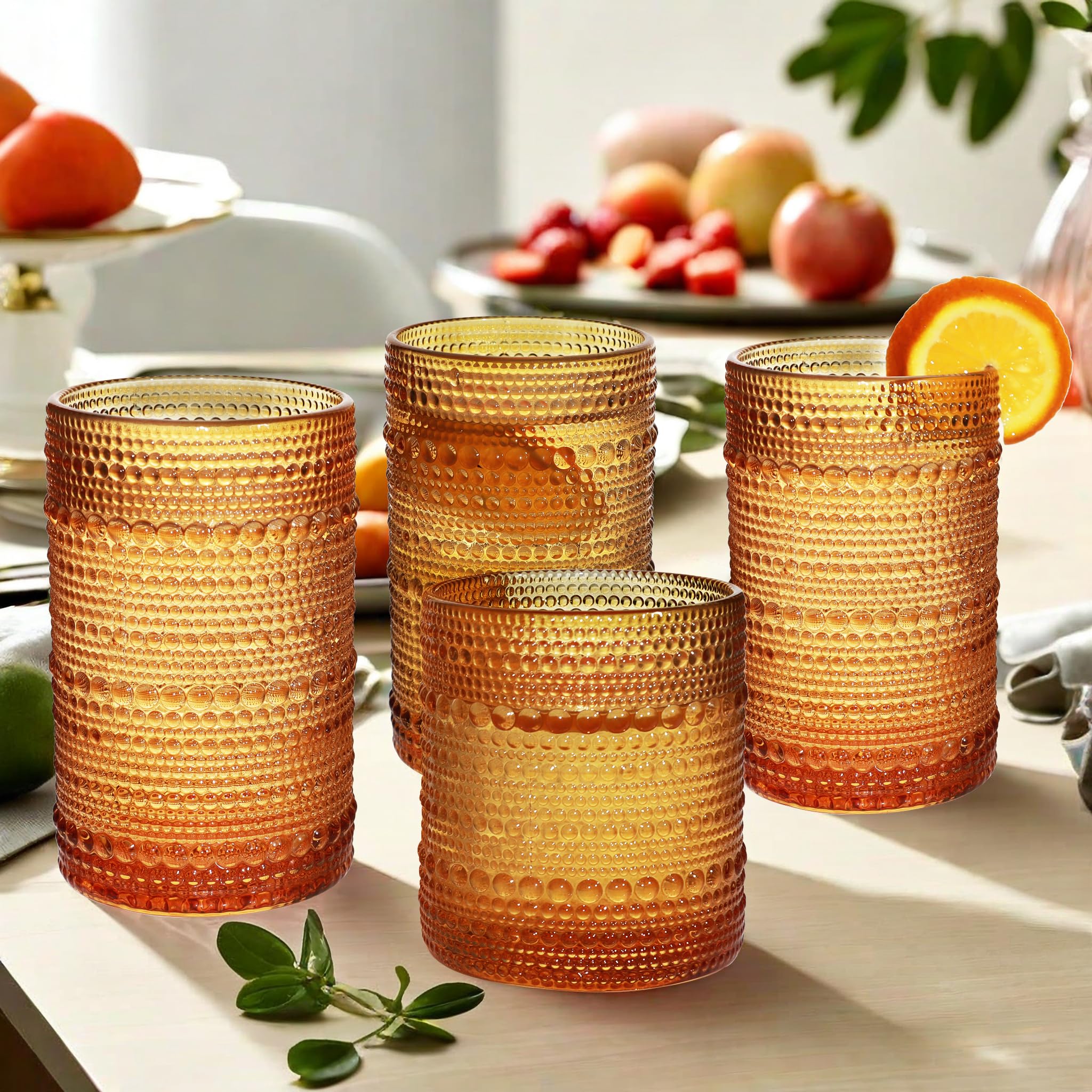 Vintage Hobnail Drinking Glasses Set of 8 - 12 oz Highball & 10 oz Cocktail Glasses, Durable Glassware for Whiskey, Juice, Milk - Perfect for Home Bar, Dinner Parties & Gifts