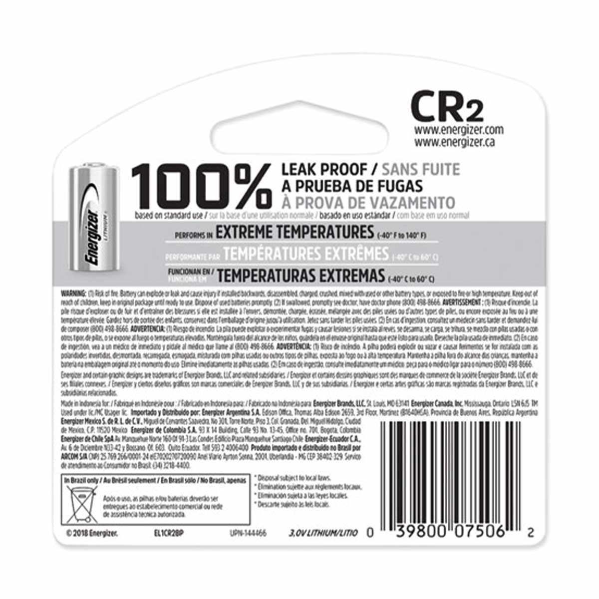 Energizer CR2 Lithium Battery - 3V High-Performance Photo Battery for Digital Cameras, Flashlights & Medical Devices | Long-Lasting Power Supply
