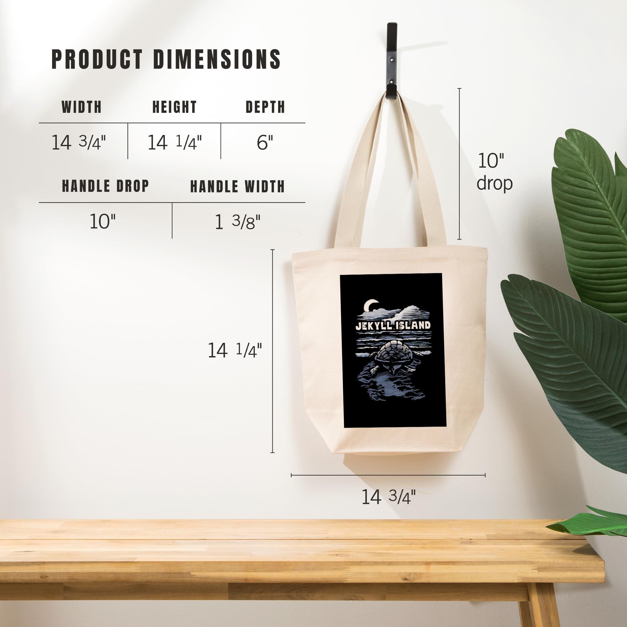 Lantern Press Jekyll Island Sea Turtle Beach Scratchboard Art - 100% Cotton Canvas Reusable Tote Bag for Grocery Shopping & Beach Outings