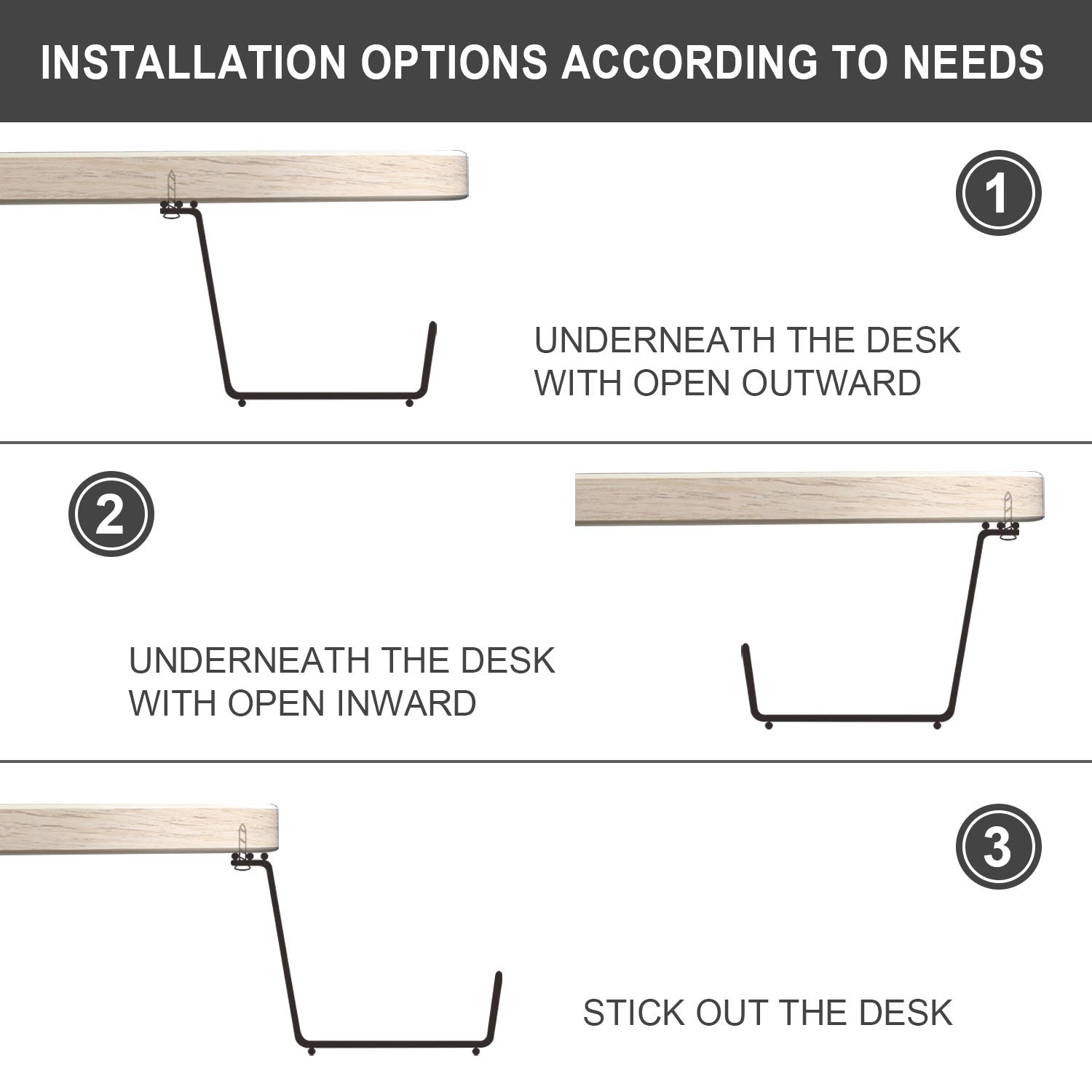 KEEGH Under Desk Cable Management Tray - 17 Inch Metal Cable Organizer Rack, Super Sturdy Cord Holder for Office & Home Desk (Set of 2, Black) | Perfect for Computer Wires, Power Strips & Home Office Organization