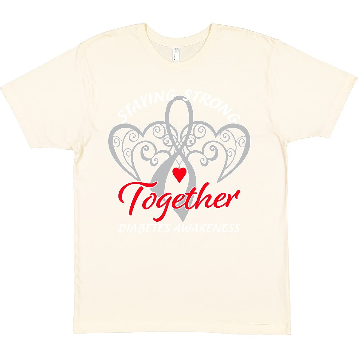 Inktastic Diabetes Awareness Gray Ribbon Red Heart T-Shirt - Support Diabetes Awareness with Stylish & Comfortable Cotton Tee for Men & Women - Perfect for Fundraisers, Walks & Everyday Wear