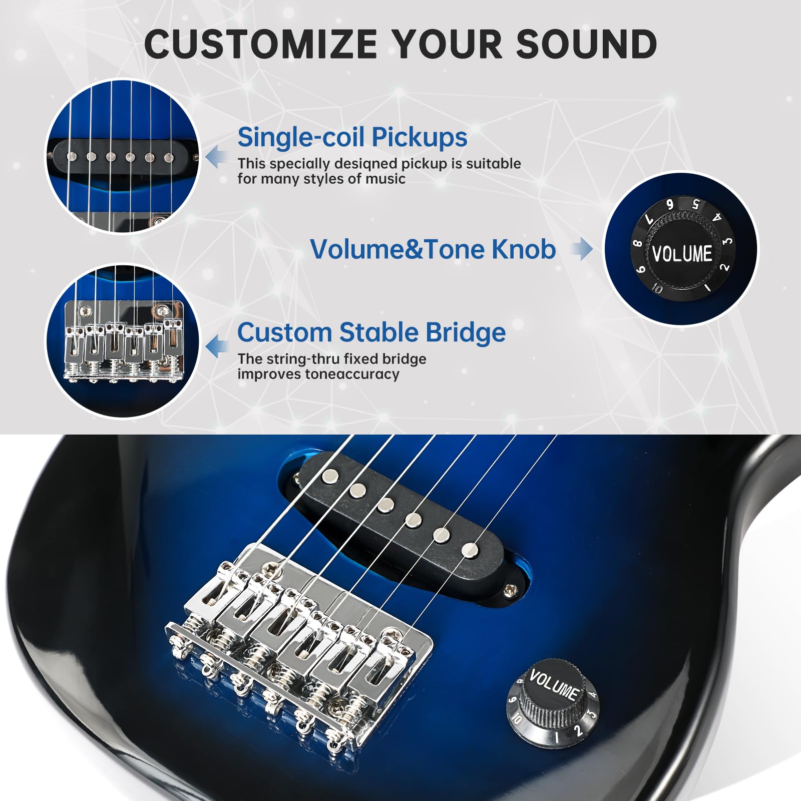 30 Inch Kids Electric Guitar Beginner Kit - ST Style Mini Electric Guitar for Boys & Girls with 5W Amp, Strap, Gig Bag, Tuner & Picks (Blue Burst) - Perfect for Home Practice, Music Lessons & First-Time Players