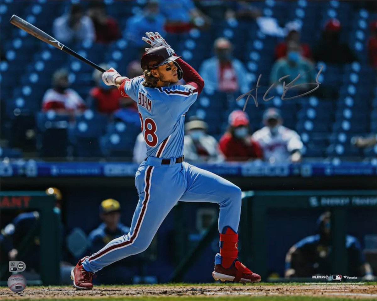 Alec Bohm Autographed 16x20 Philadelphia Phillies Blue Jersey Photo - Limited Edition Fanatics Memorabilia for Sports Collectors & Phillies Fans - Perfect for Man Cave, Sports Room, or Gift for Baseball Enthusiasts