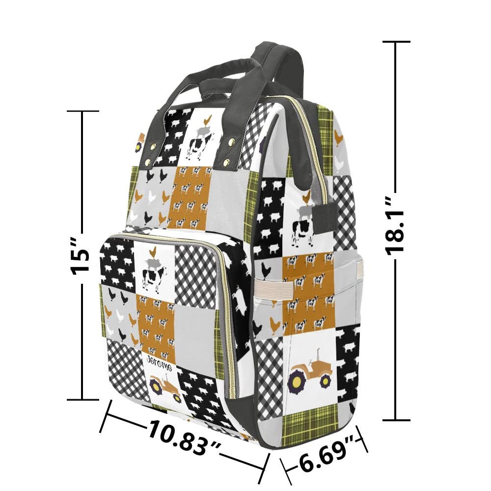 Personalized Name Diaper Backpack - Farm Animal Themed (Cow, Pig, Chick) Multifunctional Travel Backpack for Parents - Waterproof Baby Nappy Bag with Insulated Pocket - Perfect for Daycare, Park Outings & Family Travel