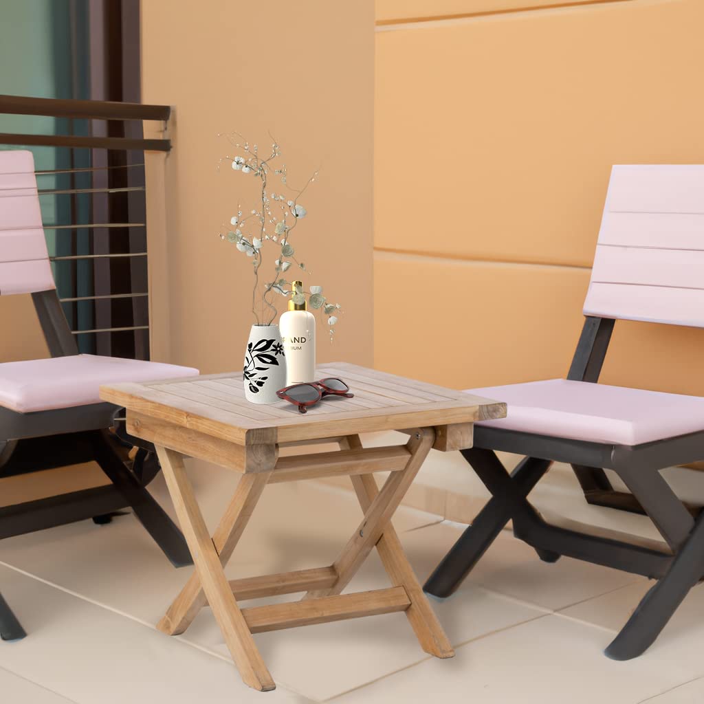 Teak Wood Folding 20 Inch Outdoor Coffee Table - Portable Square Patio Table for Camping, Backyard, Porch & Balcony - Weather-Resistant Furniture for Outdoor Entertaining, Picnics & Beach Parties