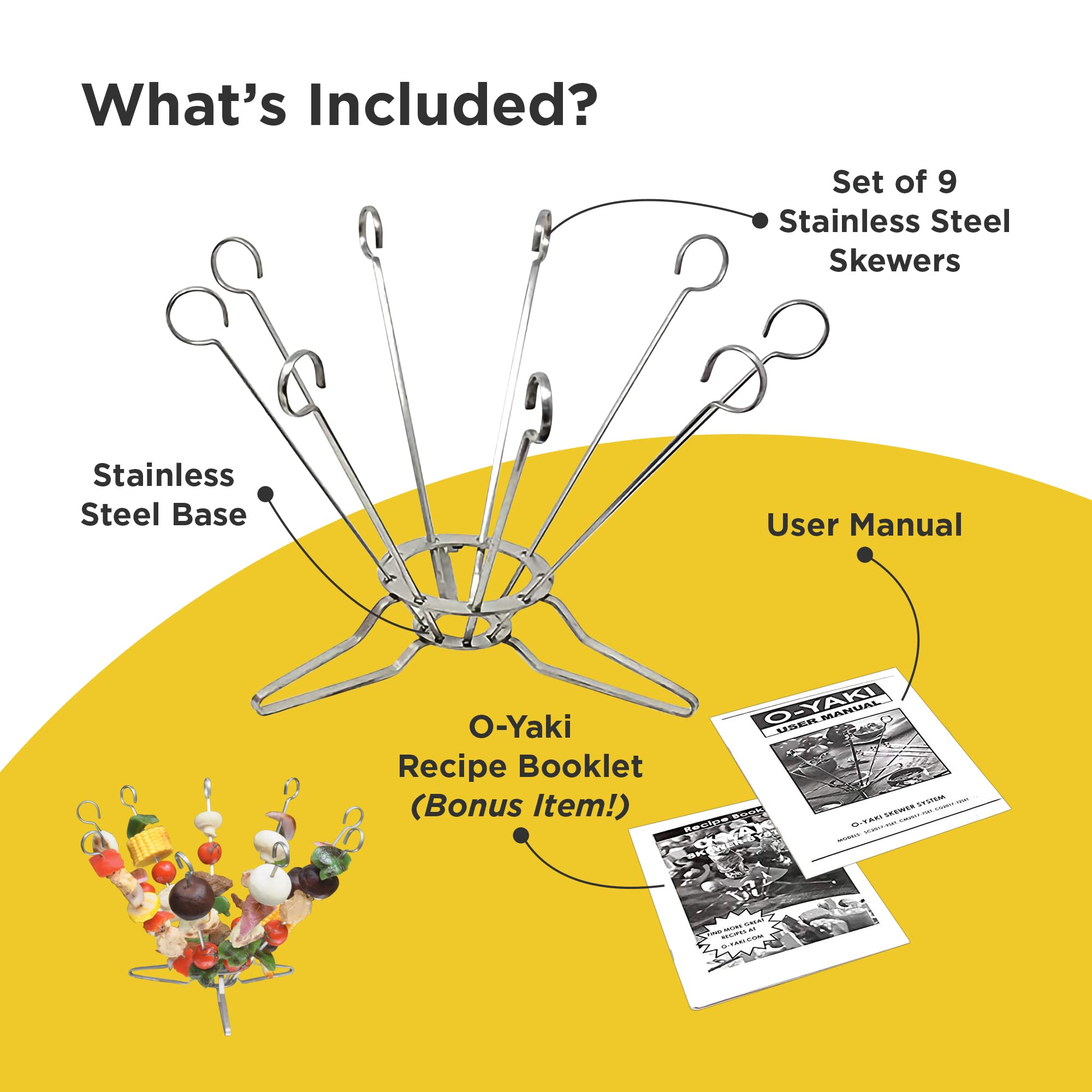 Premium Stainless Steel BBQ Skewer Set - 9 Vertical Flat Skewers with Stand for Grilling Kabobs | Includes Recipe Book & Assembly Guide | 8 Inch Rust-Resistant Metal Skewers for Perfect Shish Kebabs, Vegetables & Meat | Ideal for Backyard BBQs, Camping & Outdoor Cooking