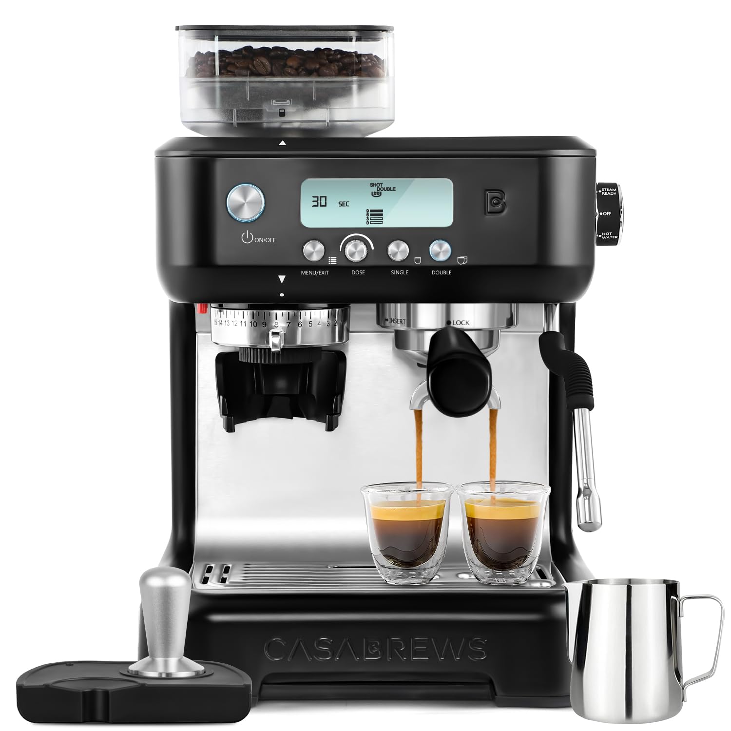 CASABREWS 5700Pro Professional Espresso Machine with Built-in Grinder & Milk Frother - Barista Grade Coffee Maker for Latte, Cappuccino - LCD Display Home Coffee Machine (Black) - Perfect for Home Baristas, Coffee Lovers & Family Gifts