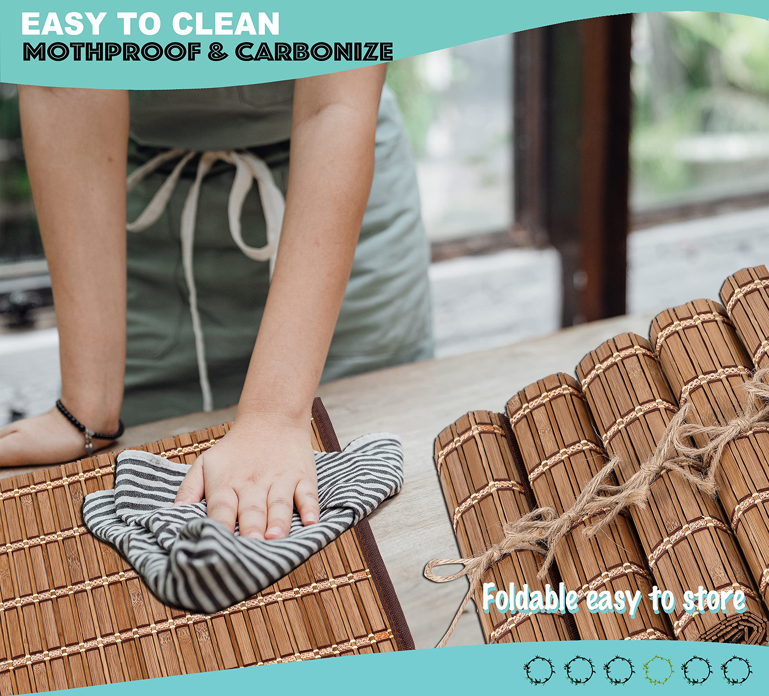 LAGOM HOUSE Set of 6 Natural Bamboo Placemats - Rustic Wooden Table Mats for Dining & Kitchen Protection - Eco-Friendly Modern Tableware for Everyday Meals, Dinner Parties & Home Decor