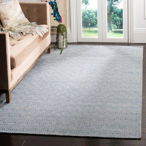 Blue & Ivory Geometric Pattern Flat Weave Area Rug - Modern Non-Slip Living Room Rug - Perfect for Bedroom, Nursery, Dorm & Office Decor