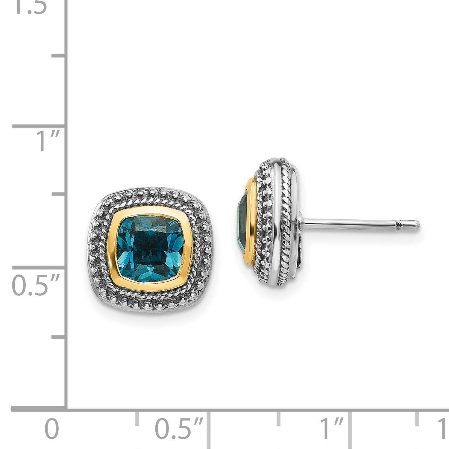 14K Multi-Tone Gold London Blue Topaz Stud Earrings 12x12mm - Elegant Jewelry for Women, Perfect Gift for Birthday, Anniversary & Special Occasions