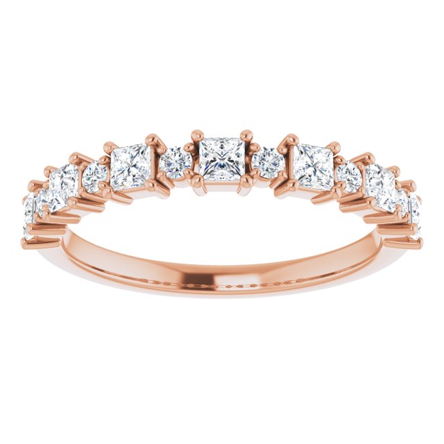 0.66 Carat Princess & Round Cut Diamond Wedding Band - Elegant Stackable Ring for Bridal, Anniversary, and Special Occasions