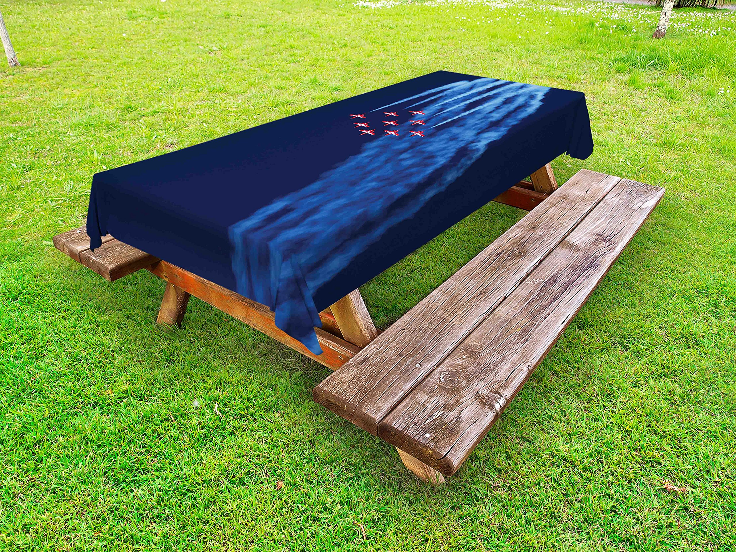 Ambesonne Airplane Themed Outdoor Tablecloth - Digital Print Canadian Snowbirds in Flight - Washable Picnic Table Cover 58x84 Inches Dark Blue & Red - Perfect for Backyard BBQs, Picnics, and Outdoor Parties