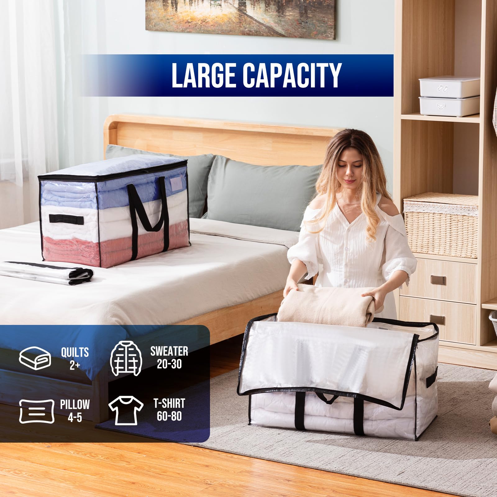TAILI Extra Large Moving Bags - 8 Pack Clear Heavy Duty Storage Totes with Visible Window & Wrap Around Handles | Space Saving Alternative to Moving Boxes | Perfect for Home Organization, Moving Houses & Seasonal Storage