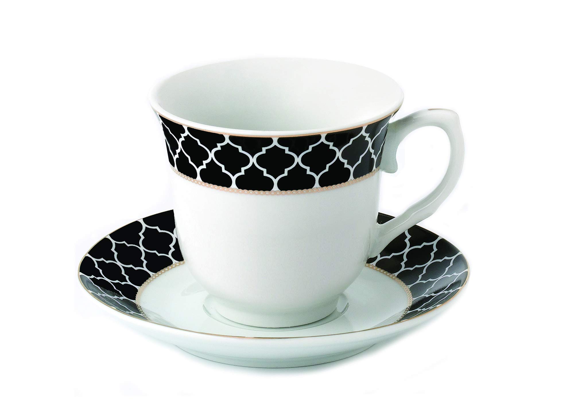 Lorren Home Trends Domino-4 Black Coffee Cups and Saucers Set - Elegant Porcelain Tea Cups for Coffee, Tea, or Espresso - Perfect for Home, Office, or Restaurant Use