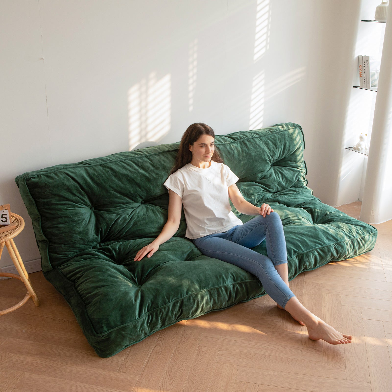 MAXYOYO 6-Inch Velvet Futon Mattress for Sofa Bed - Green (Mattress Only) | Comfortable & Space-Saving for Small Apartments, Guest Rooms & Dorm Living