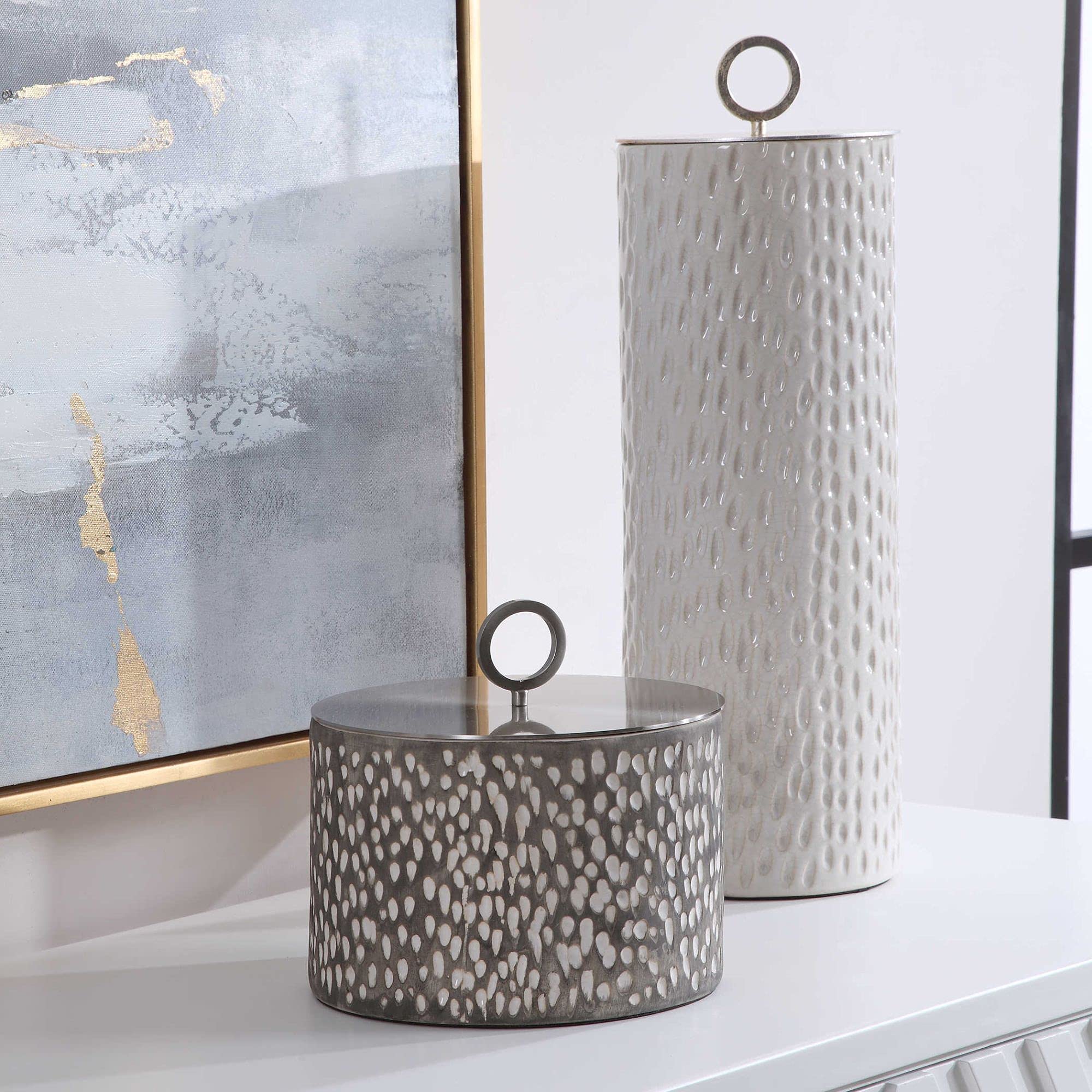 Set of 2 Modern White and Gray Storage Containers - 19 Inch Home Organization Bins for Living Room, Bedroom or Office Decor
