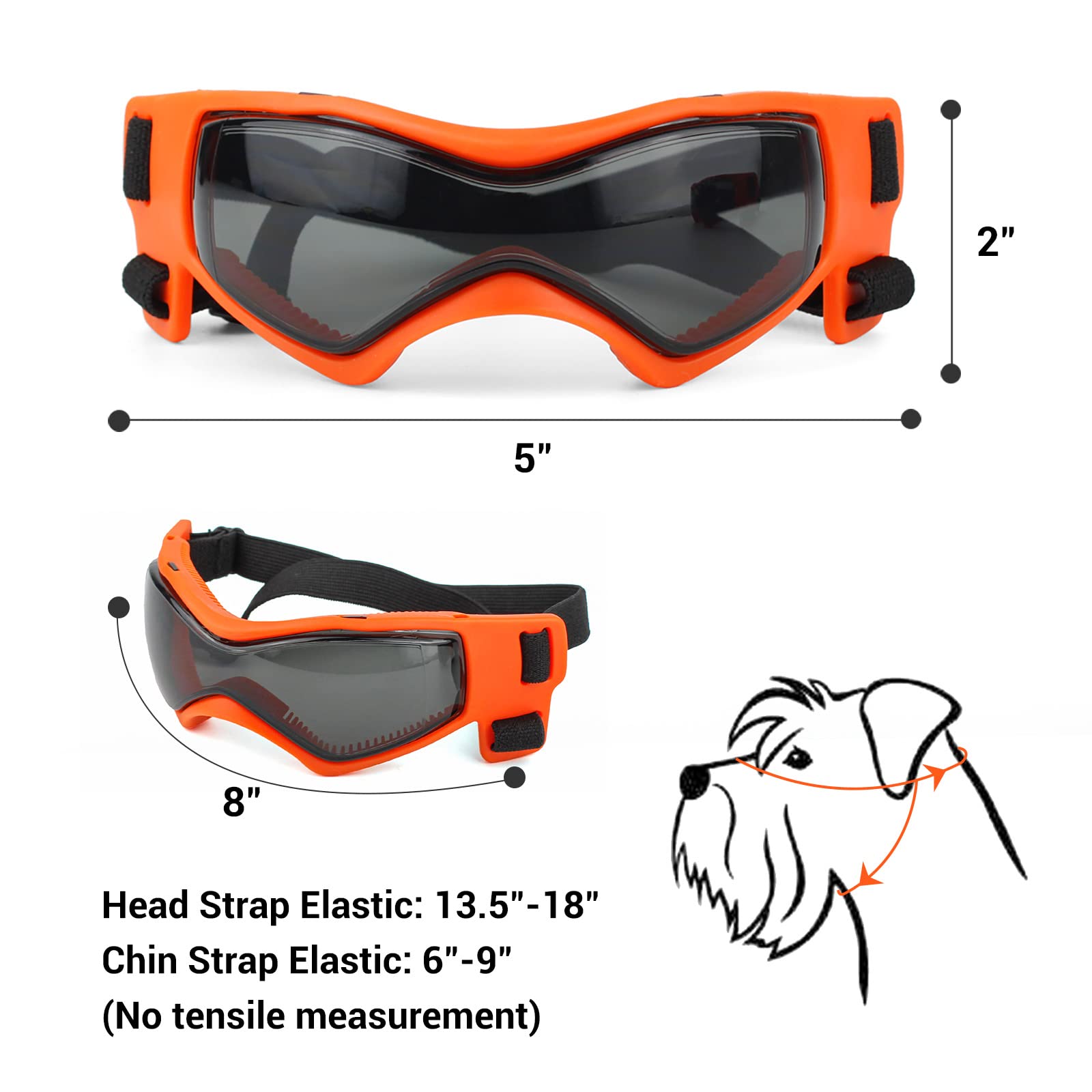 PETLESO UV Protection Dog Goggles for Small & Medium Breeds - Adjustable Dog Sunglasses for Outdoor Activities, Riding, Driving & Hiking - Medium Size Orange Pet Safety Glasses