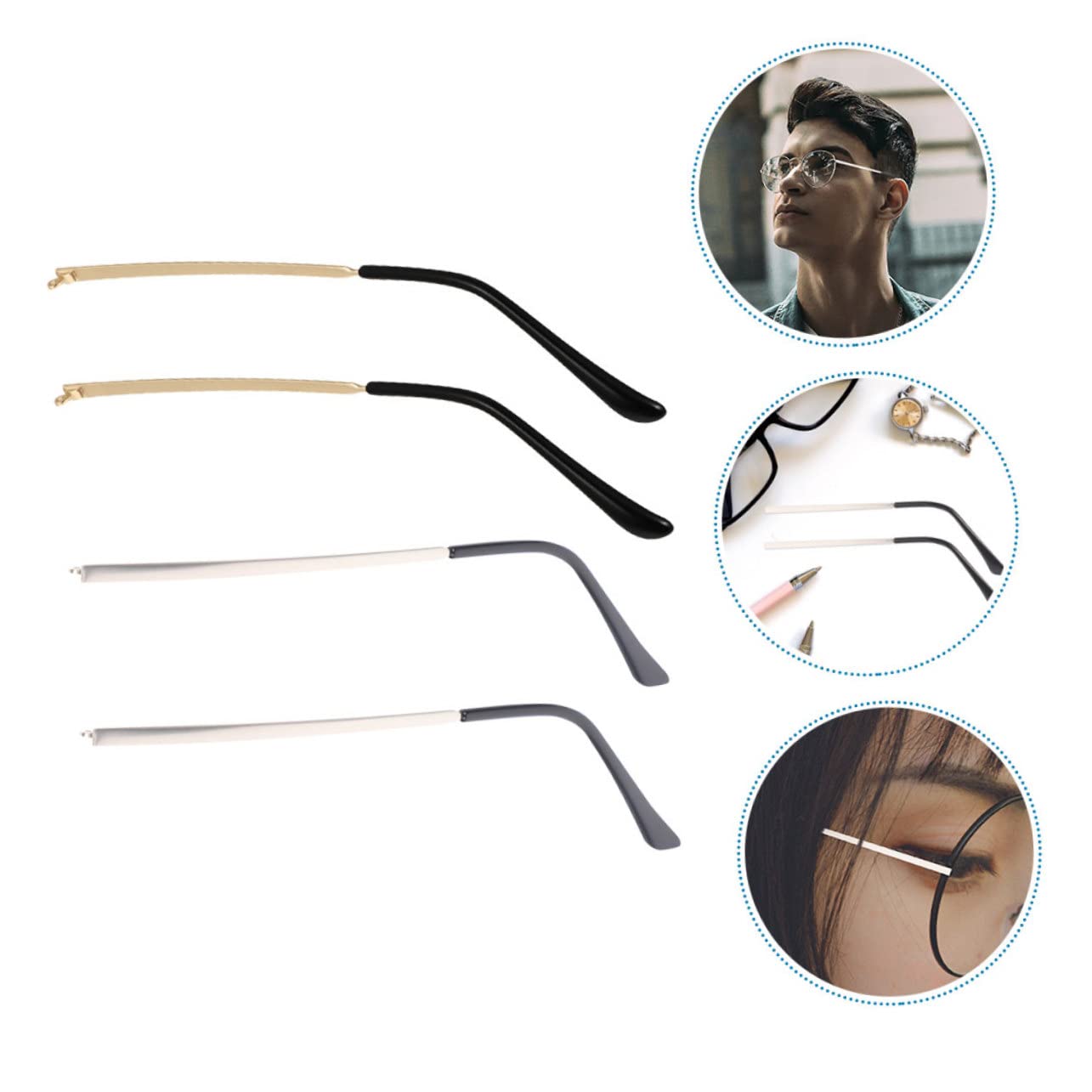BCOATH 2 Pairs Glasses Replacement Arms - Metal Temple for Men & Women - Perfect for Repairing Sunglasses