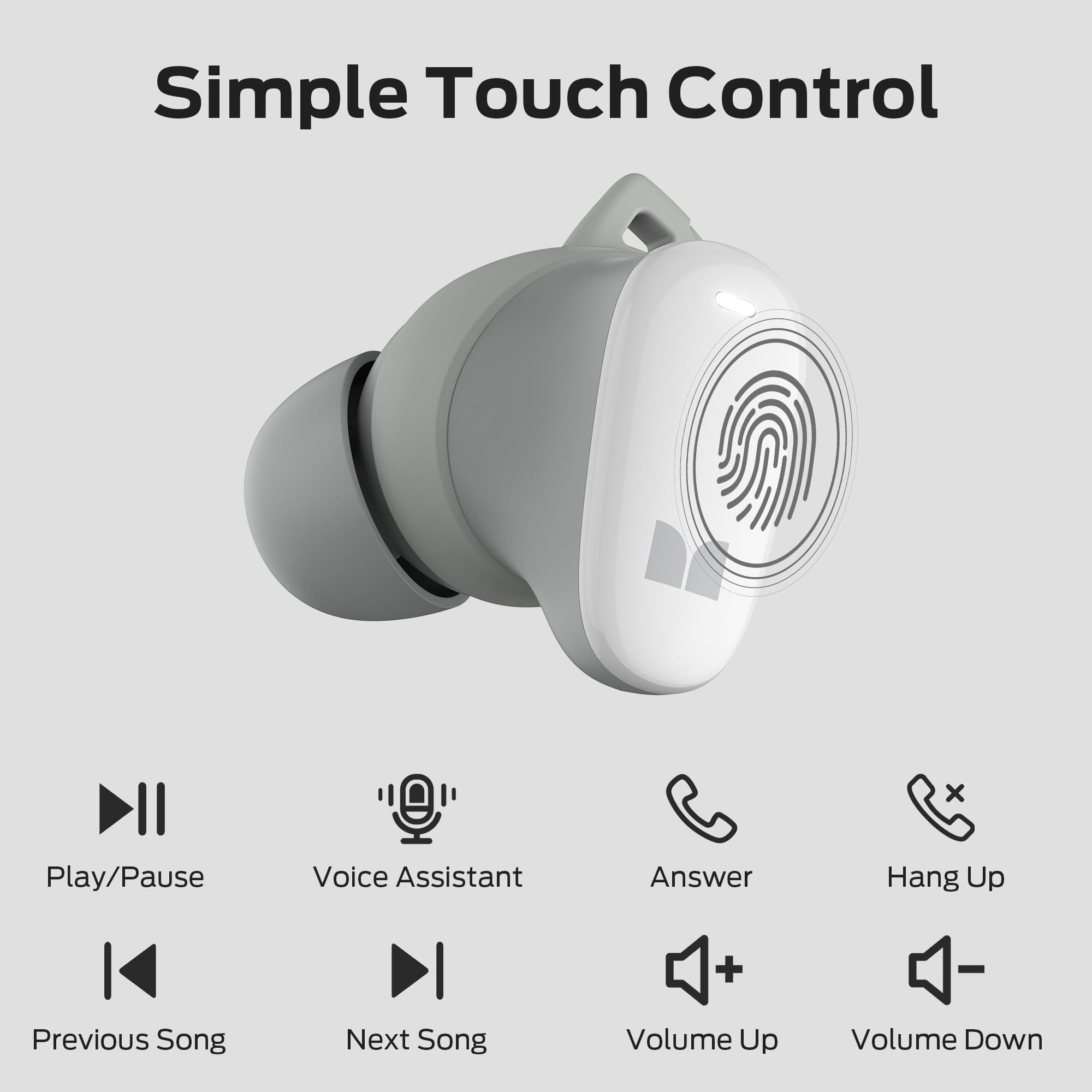 Monster N-Lite 206 Wireless Earbuds Bluetooth 5.4 - In-Ear Headphones with Built-in Mic, Touch Control, USB-C Fast Charging, IPX6 Waterproof, 25H Playtime, Comfortable Fit (White) - Perfect for Gym, Running, Travel & Work