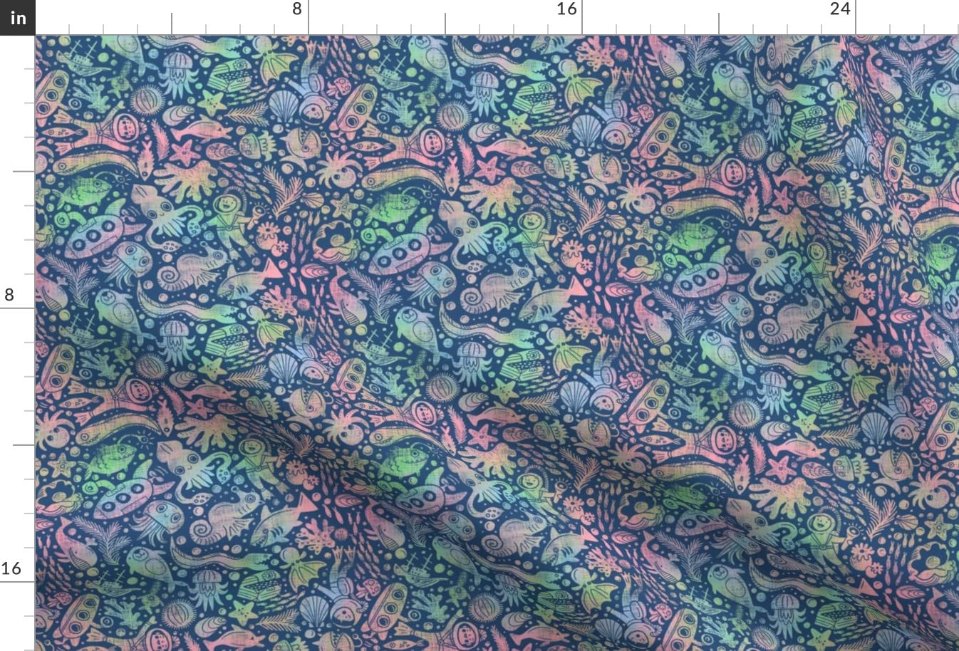 Deep Sea Adventure Ditsy Fish Printed Minky Fabric - Soft Baby Blanket & Quilt Backing Material for DIY Sewing Projects, Plush Toys, Kids Room Decor - Fat Quarter Cute Ocean Themed Cotton Blend