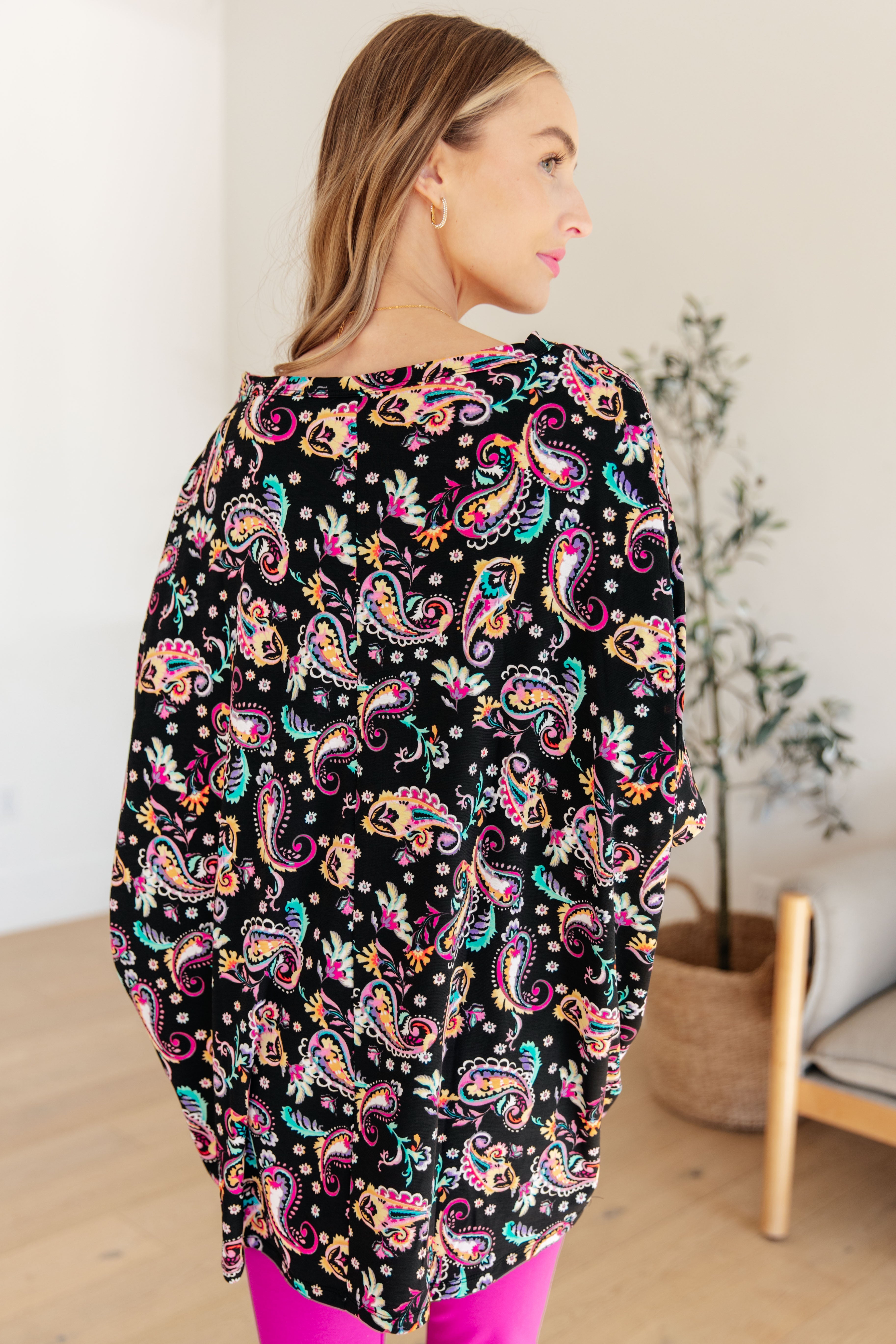 Dear Scarlett Black and Pink Paisley Essential Blouse for Women - Stylish Casual Top for Work, Date Night & Everyday Wear