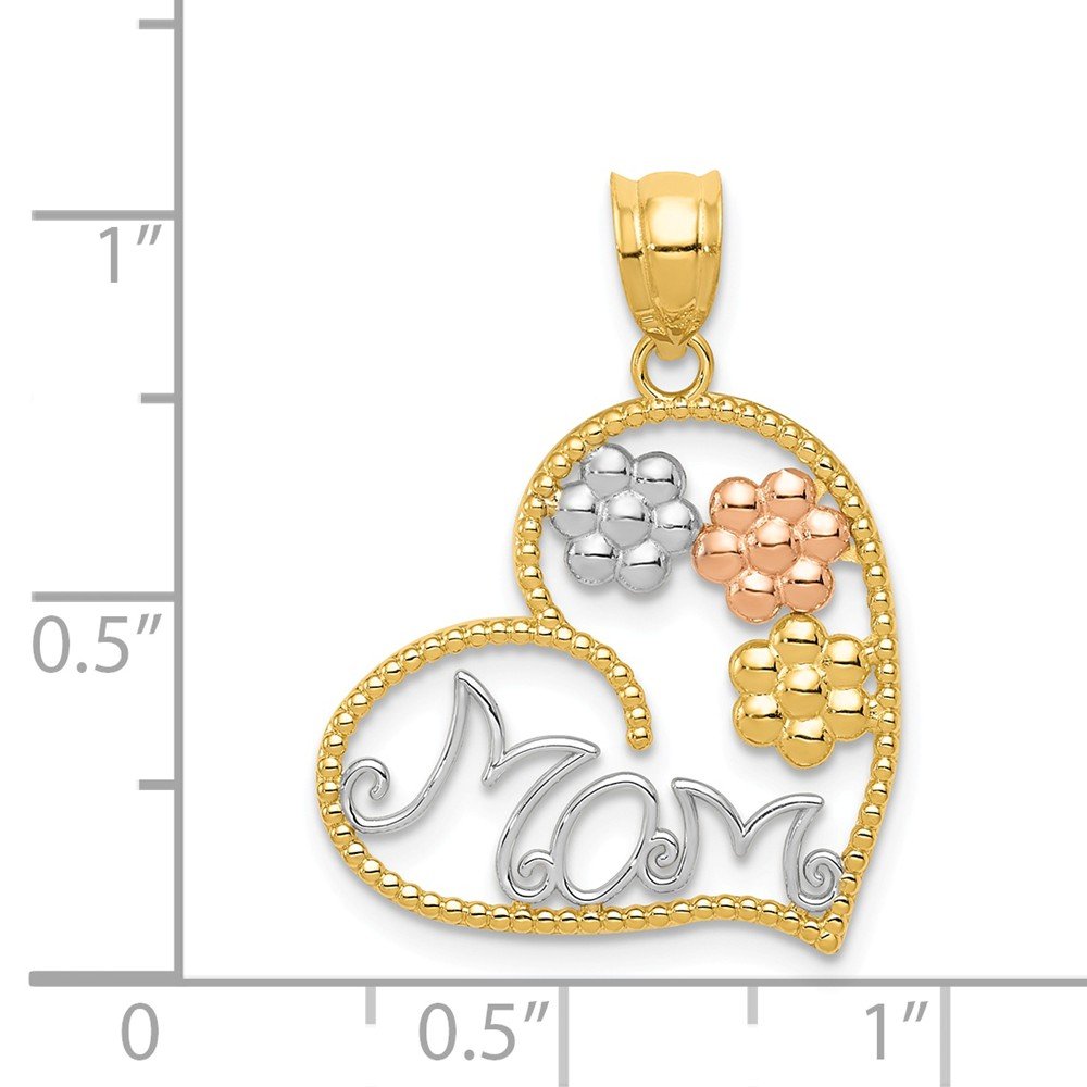 14K Gold Tricolor Mom & Flowers Pendant Necklace - Elegant Gift for Mother's Day, Birthday, Anniversary | Perfect for Women's Jewelry Collection & Special Occasions