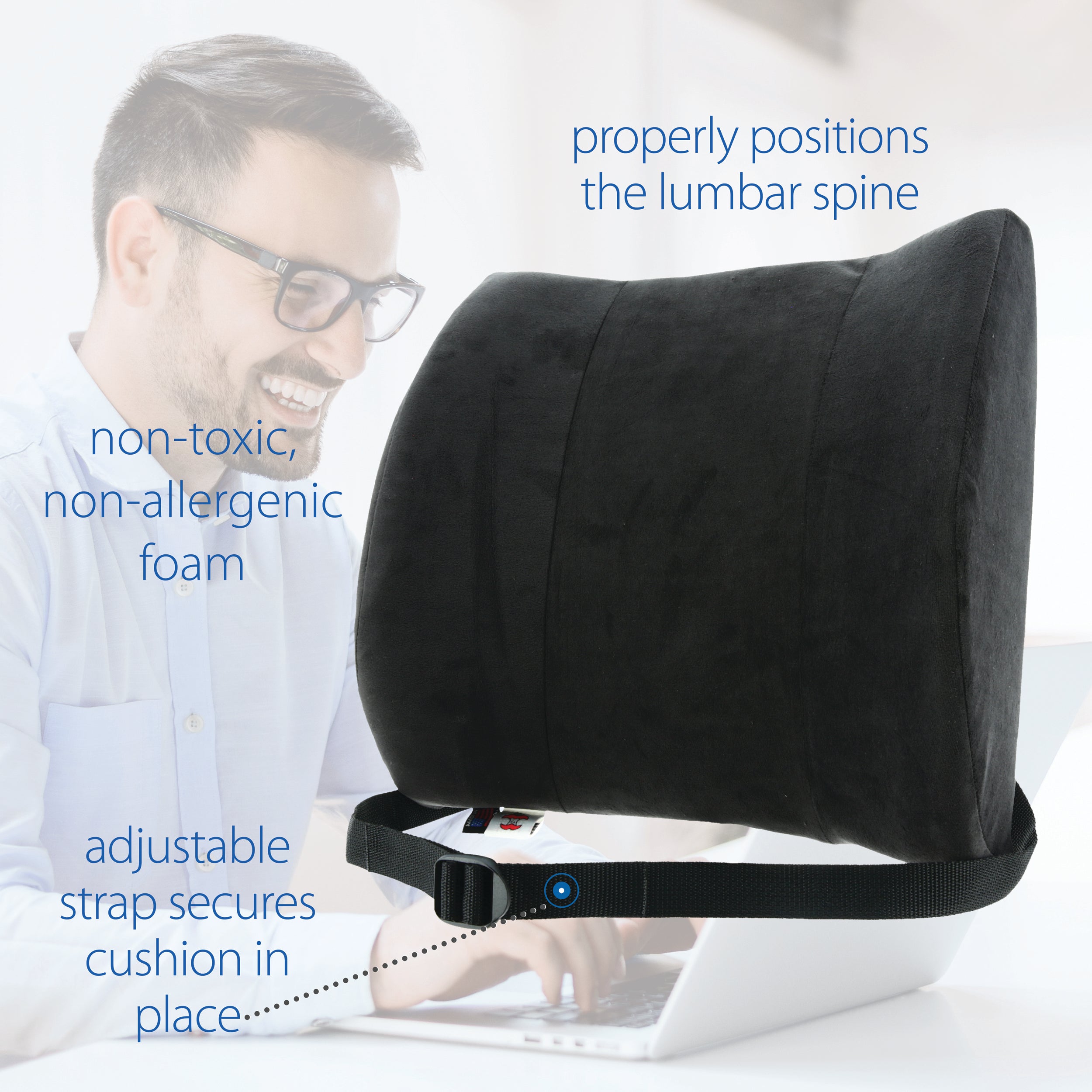 Sitback Rest Deluxe Lumbar Support Cushion - Ergonomic Back Pain Relief Pillow for Office Chair, Car Seat & Home Use - Memory Foam Comfort for Long Sitting Hours
