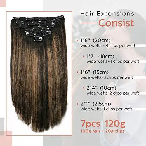 Premium 9A Brazilian Clip-In Human Hair Extensions - 7pcs Double Weft for Instant Volume & Length | Perfect for Weddings, Parties & Everyday Styling