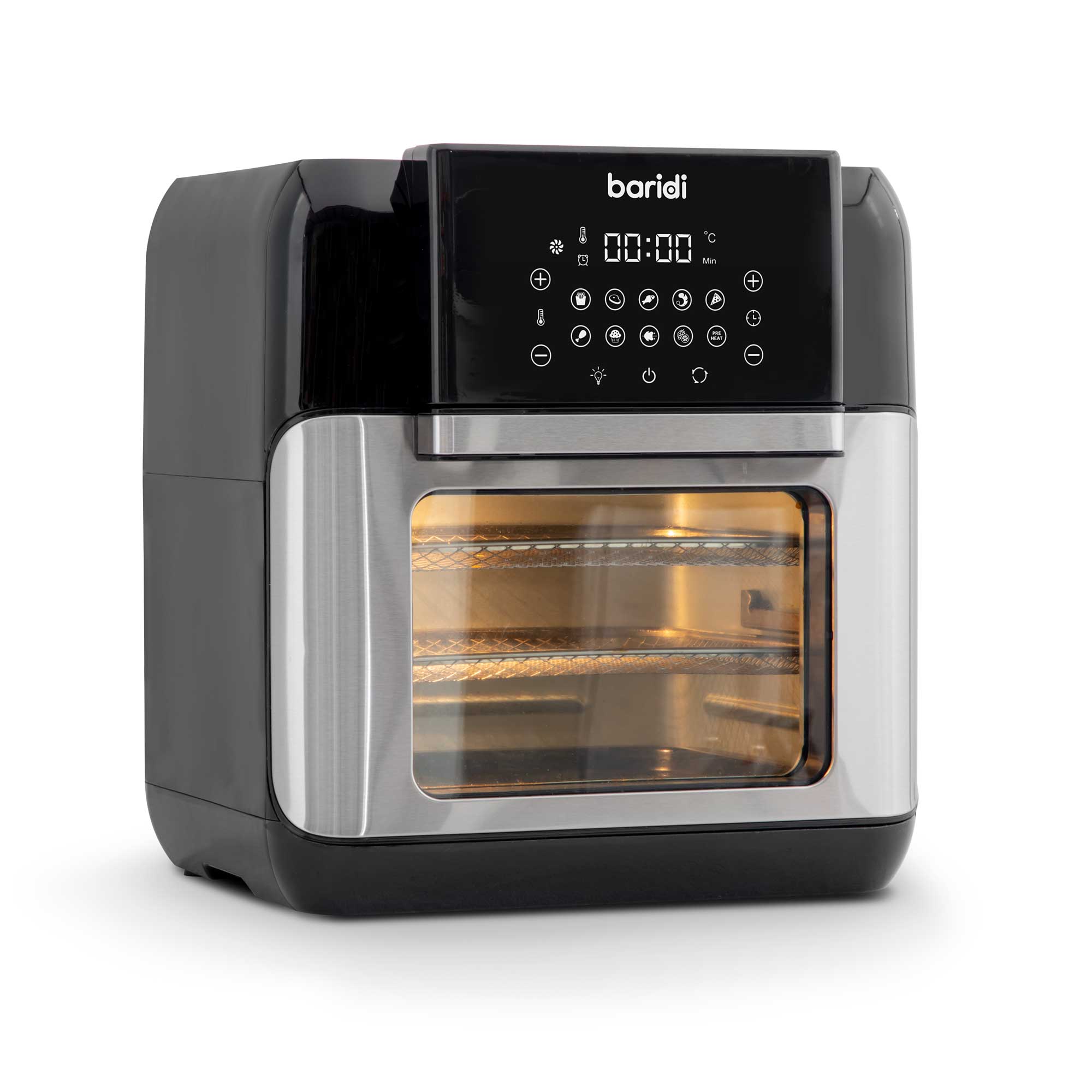 Baridi 12L Air Fryer and Rotisserie Combo - 1500W Digital Air Fryer with 10 Preset Functions, Black & Silver (DH170) - Perfect for Healthy Cooking, Crispy Fried Chicken, and Rotisserie Meals at Home
