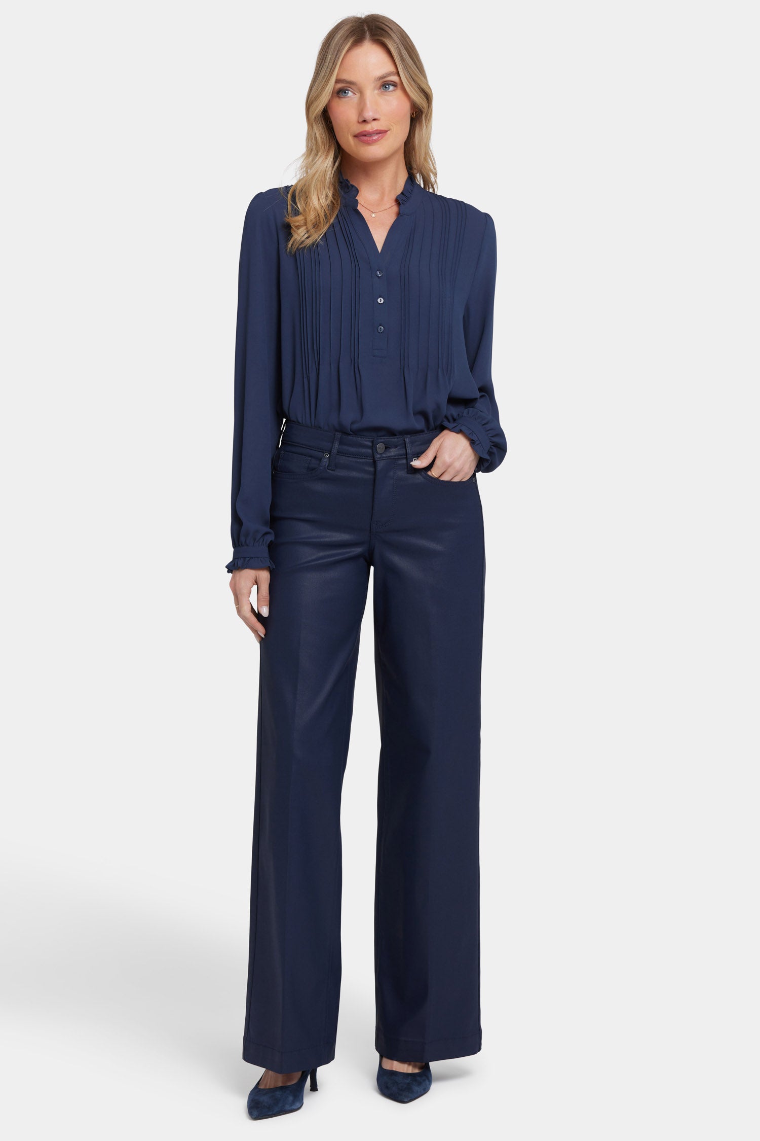 Starless Sky Coated Teresa Wide Leg Jeans - High Waist Stretch Denim Pants for Women | Casual & Office Wear