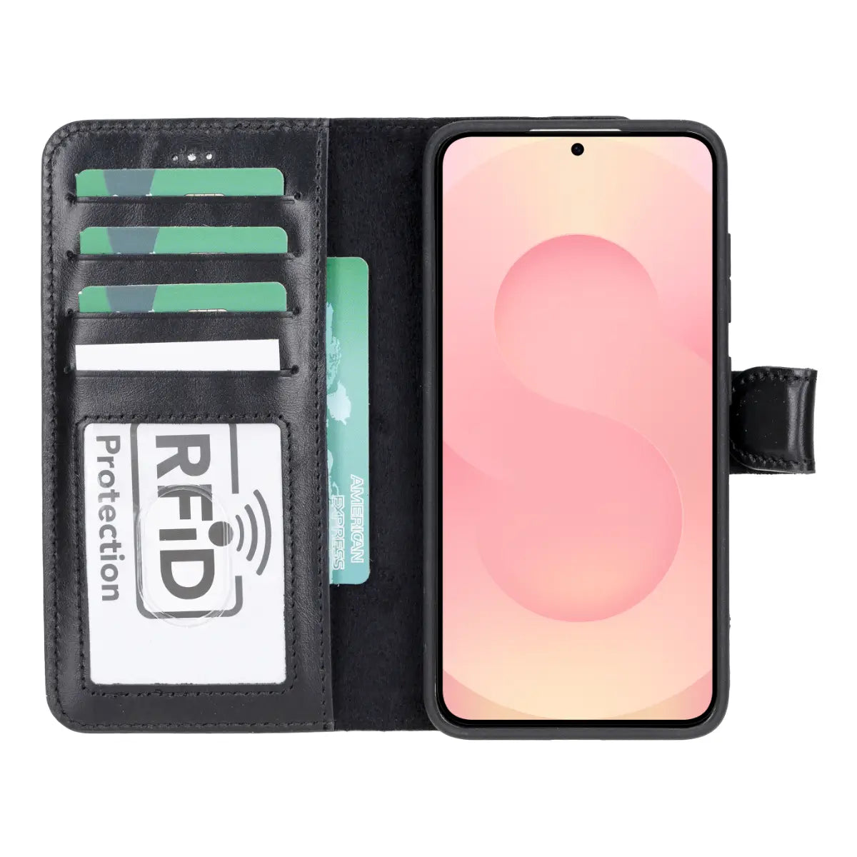 Premium Black Magnetic Leather Wallet Case for Samsung Galaxy S25 - Slim Protective Cover with Card Slots & Strong Magnet for Secure Hold | Perfect for Everyday Use, Travel & Business Meetings