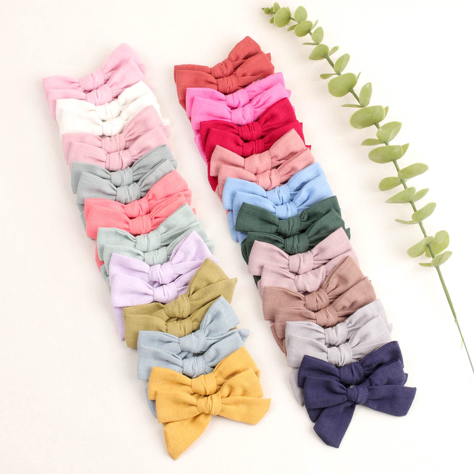 40Pcs 3.5 Inch Neutral Linen Hair Bows Clips for Baby Girls - Double Bun Ponytail Bow Hair Barrettes Accessories for Infants Toddlers & Kids (20 Pairs) - Perfect for Birthday Parties, Photo Shoots & Daily Outfits