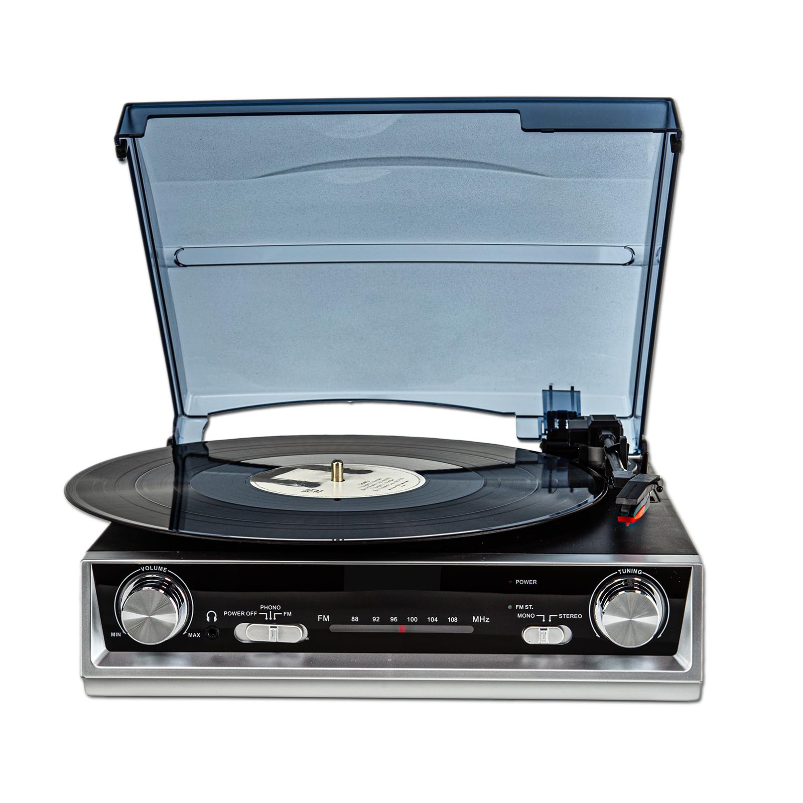 Vintage 3-Speed Belt Drive Vinyl Record Player with Built-in Speakers, FM Radio, 3.5mm AUX & Headphone Jack - Perfect for Home Entertainment, Retro Music Lovers & Gift Giving