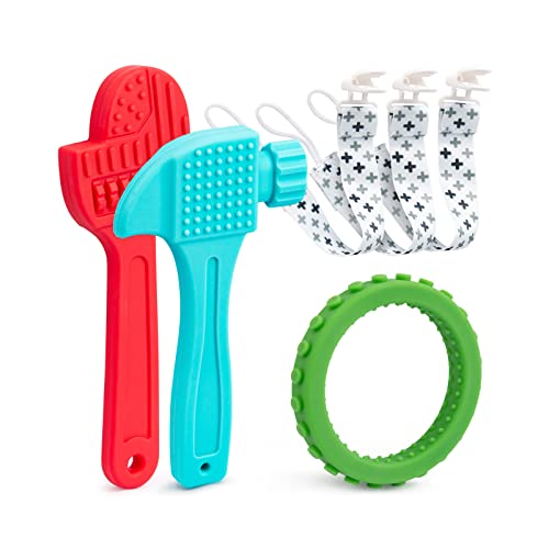 AgoKud Baby Teething Toys for 12 Months (3 Pack) - BPA Free, Food Grade Silicone Teethers with Pacifier Clips - Easy to Hold Design for Soothing Sore Gums - Perfect for Home, Travel & Daycare Use