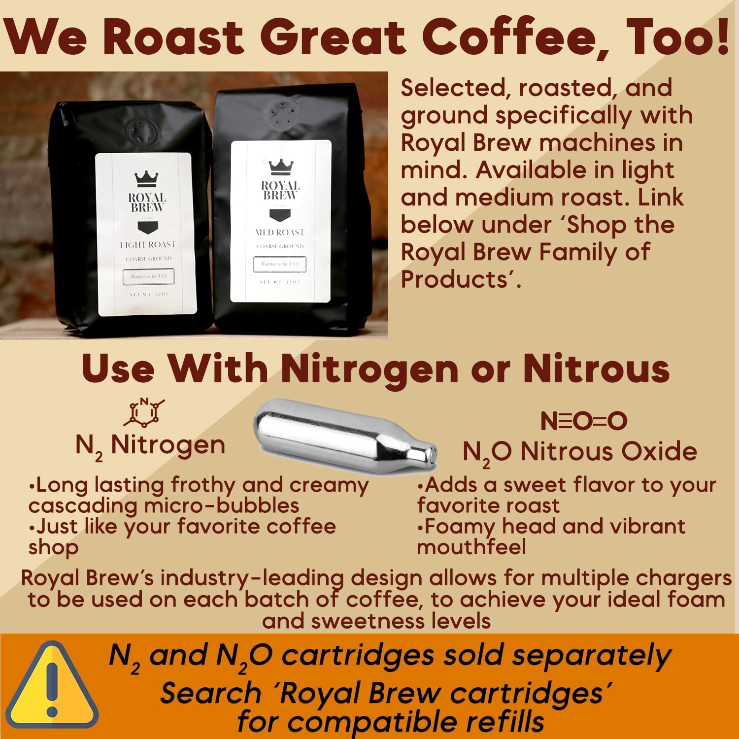 Royal Brew Nitro Cold Brew Coffee Maker Kit System - Premium Home Coffee Brewing Equipment for Rich Smooth Nitro Coffee | Perfect for Office, Cafe & Gift Giving