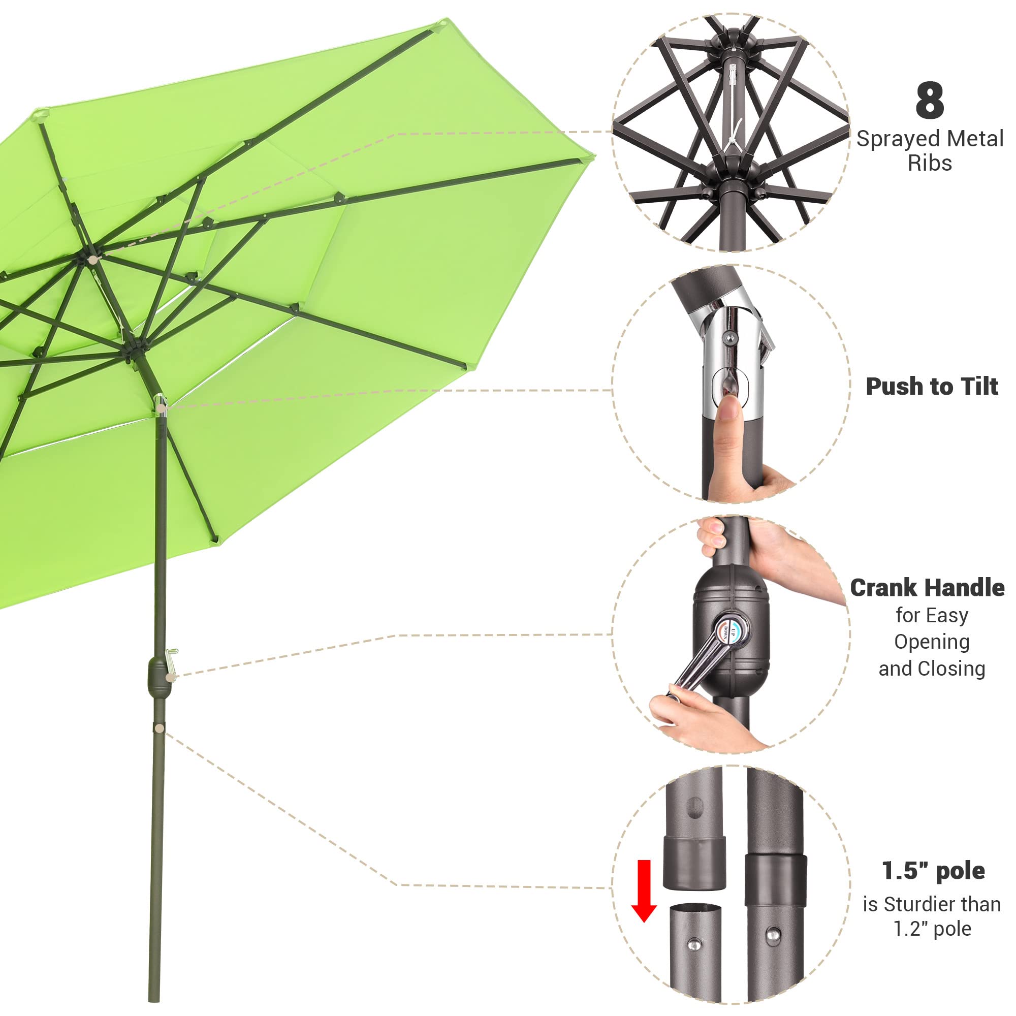 Yescom 10 Ft 3 Tier Patio Umbrella with Crank & Tilt Mechanism - Outdoor Sun Shade with Protective Cover for Poolside, Garden, Deck, and Backyard Relaxation