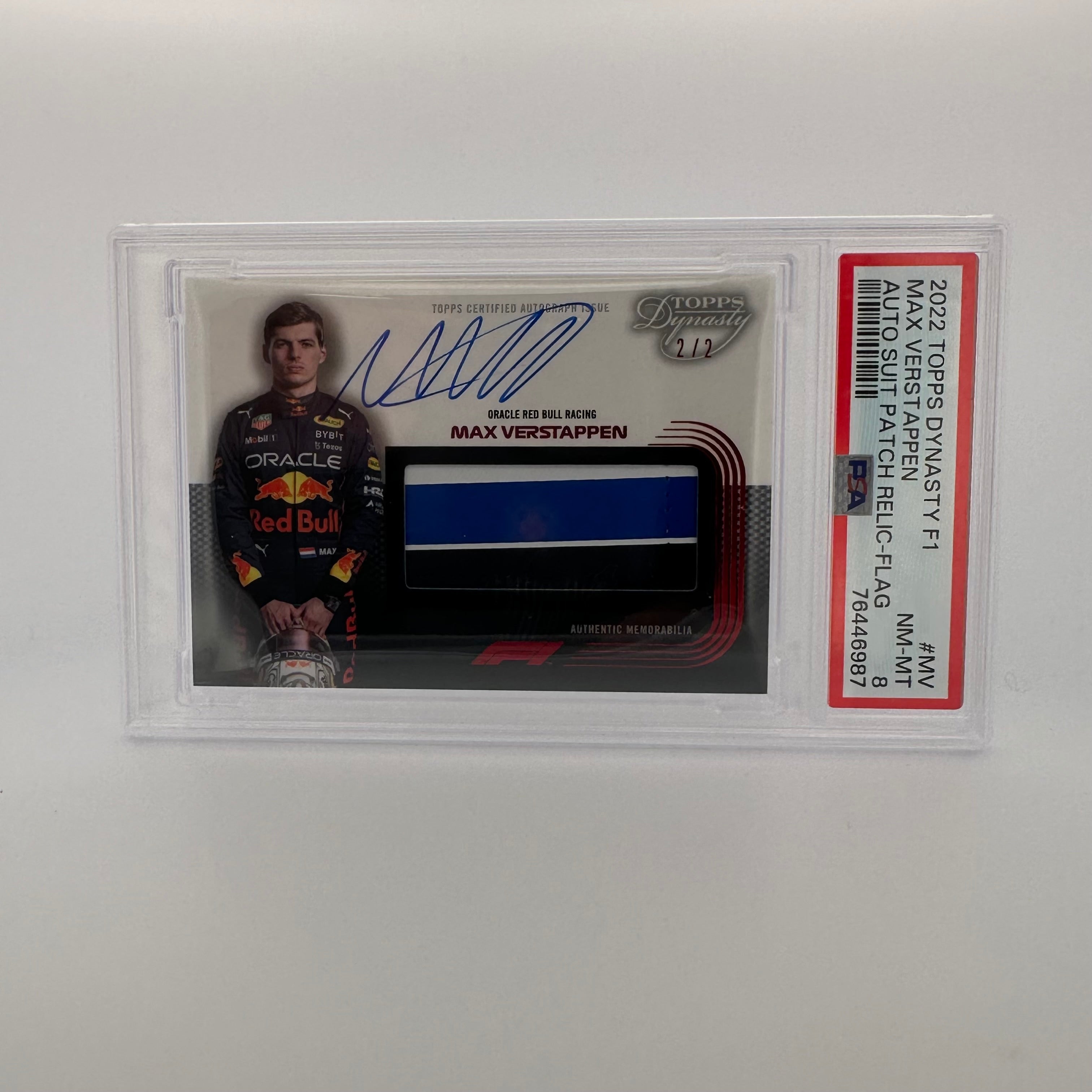 2022 Topps Dynasty F1 Max Verstappen #MV Auto Flag Patch PSA 8 - Perfect for F1 Collectors, Racing Fans & Memorabilia Displays