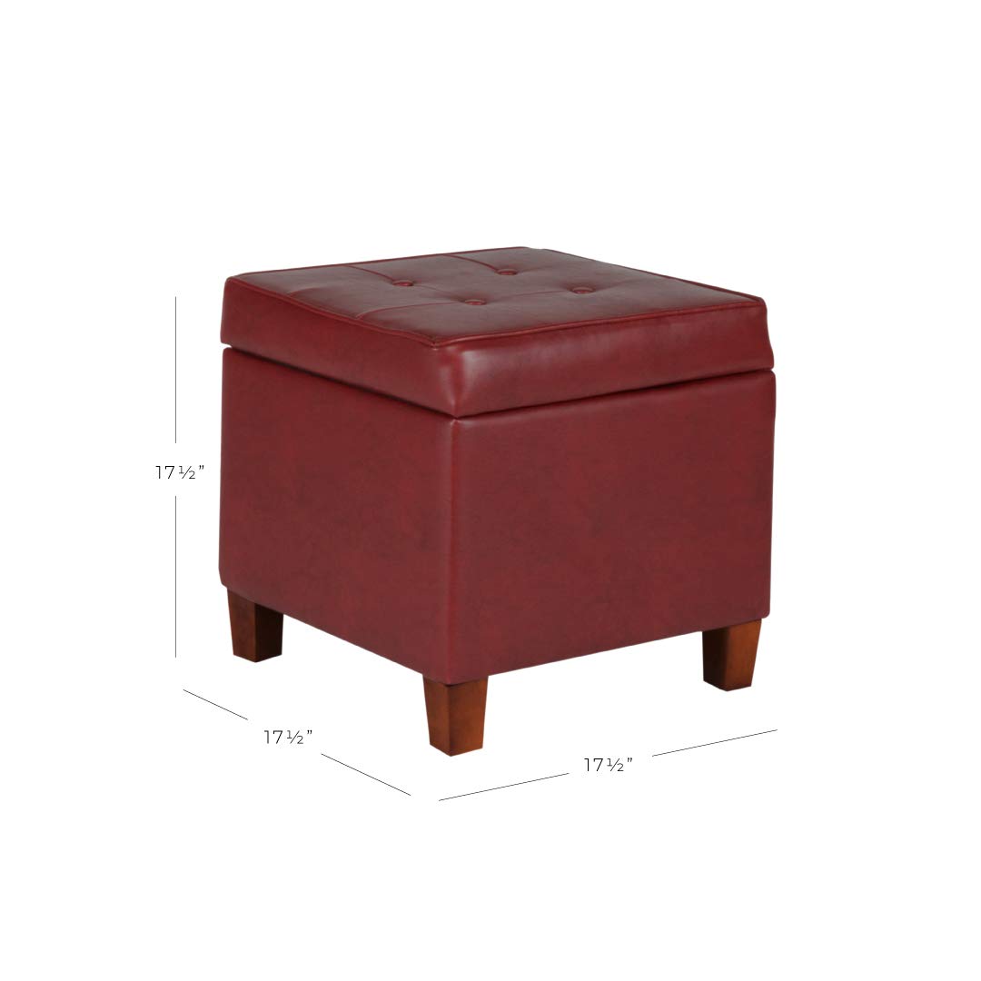 HomePop Red Faux Leather Storage Ottoman Bench - Foldable Footrest with Hidden Storage Compartment, Perfect for Living Room, Bedroom or Entryway Organization