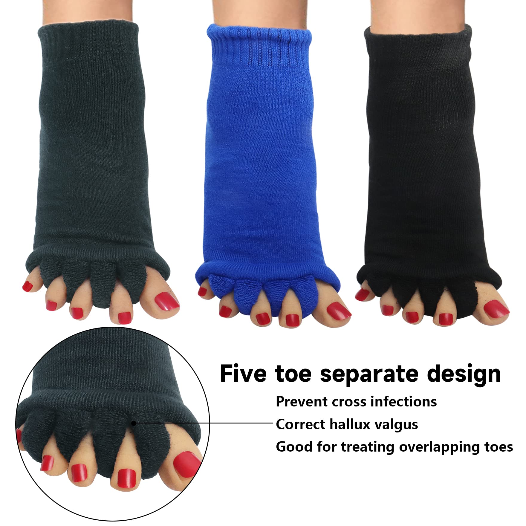 Klmnop Women's Yoga & Gym Toe Separator Socks - 3 Pack for Foot Alignment, Five Toe Design - Perfect for Yoga, Pilates, Workouts & Post-Workout Recovery