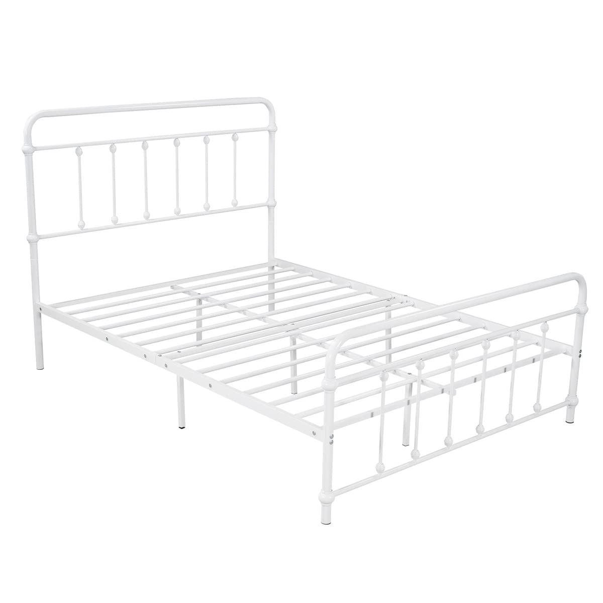 Full Size Metal Platform Bed Frame with Headboard & Footboard - Heavy Duty Steel Bed for Small Bedrooms - No Box Spring Needed - White - Perfect for Guest Rooms, Dorms & Studio Apartments