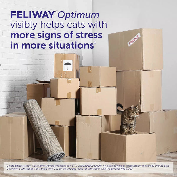 FELIWAY OPTIMUM Cat Calming Diffuser Kit - Reduce Stress & Anxiety in Cats - Plug-in Pheromone Diffuser for Multi-Cat Homes & Vet Visits - Helps with Scratching, Hiding & Urine Marking