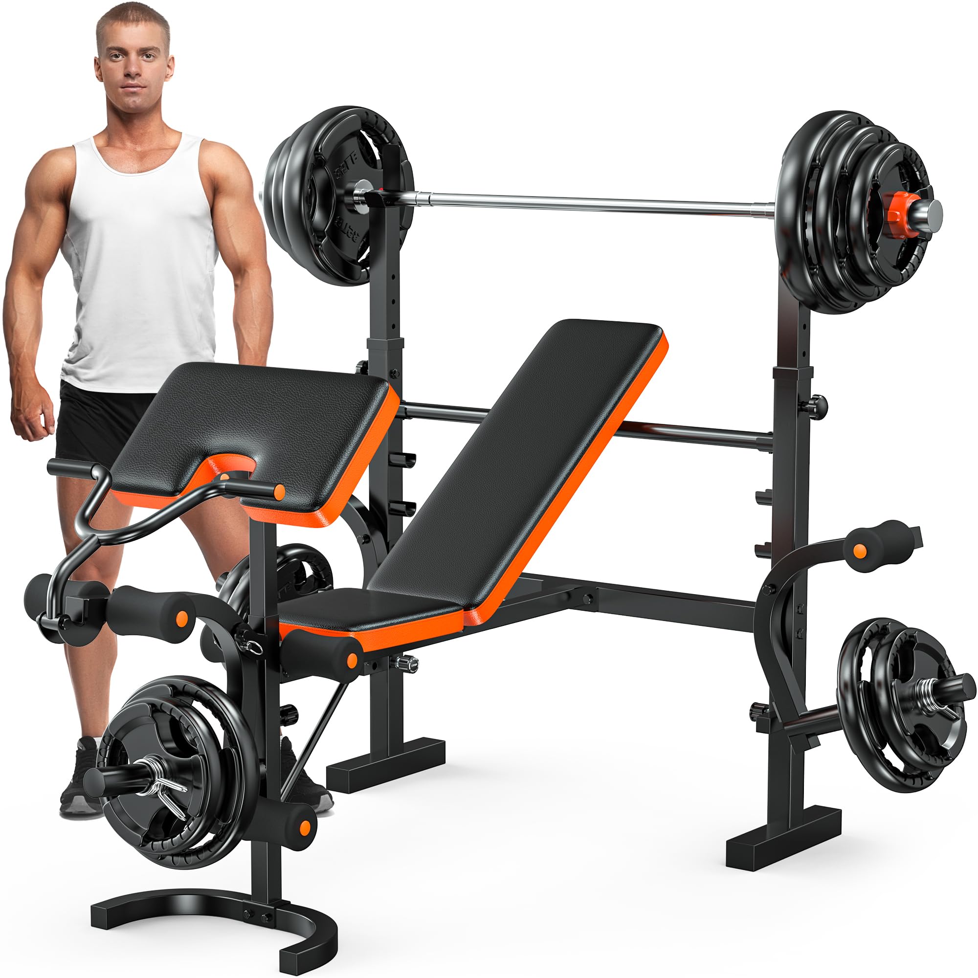 XDDIAS 770LBS Adjustable Weight Bench Set - 6-in-1 Olympic Home Gym Equipment with Leg Extension, Rack & Preacher Pad - Flat/Incline Bench Press for Strength Training - Perfect for Home Workouts & Weight Lifting Exercises