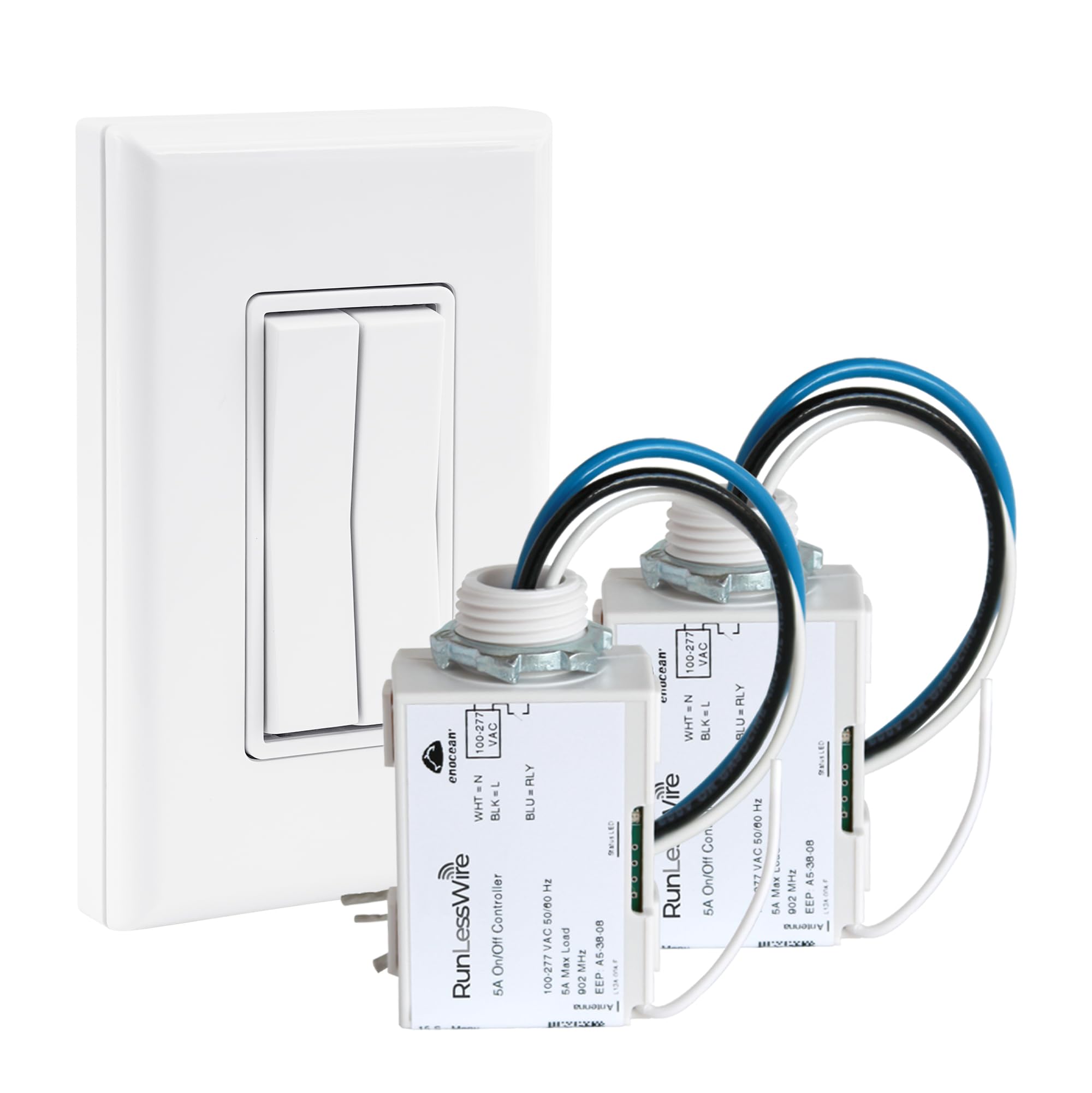 Self-Powered Wireless Switch & Receiver Kit - No Batteries Needed, 150+ft RF Range, No WiFi Required - for Ceiling Fans & Lights (Includes 2 Receivers & 1 Double Switch) - White - Perfect for Home Automation & Smart Lighting Control