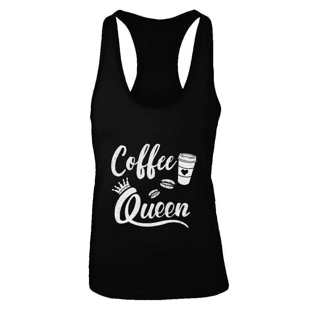 Funny Women's Coffee Queen Racerback Tank Top - Cute Sleeveless Shirt for Coffee Lovers, Baristas & Cafe Workers - Perfect for Work, Gifts & Casual Wear