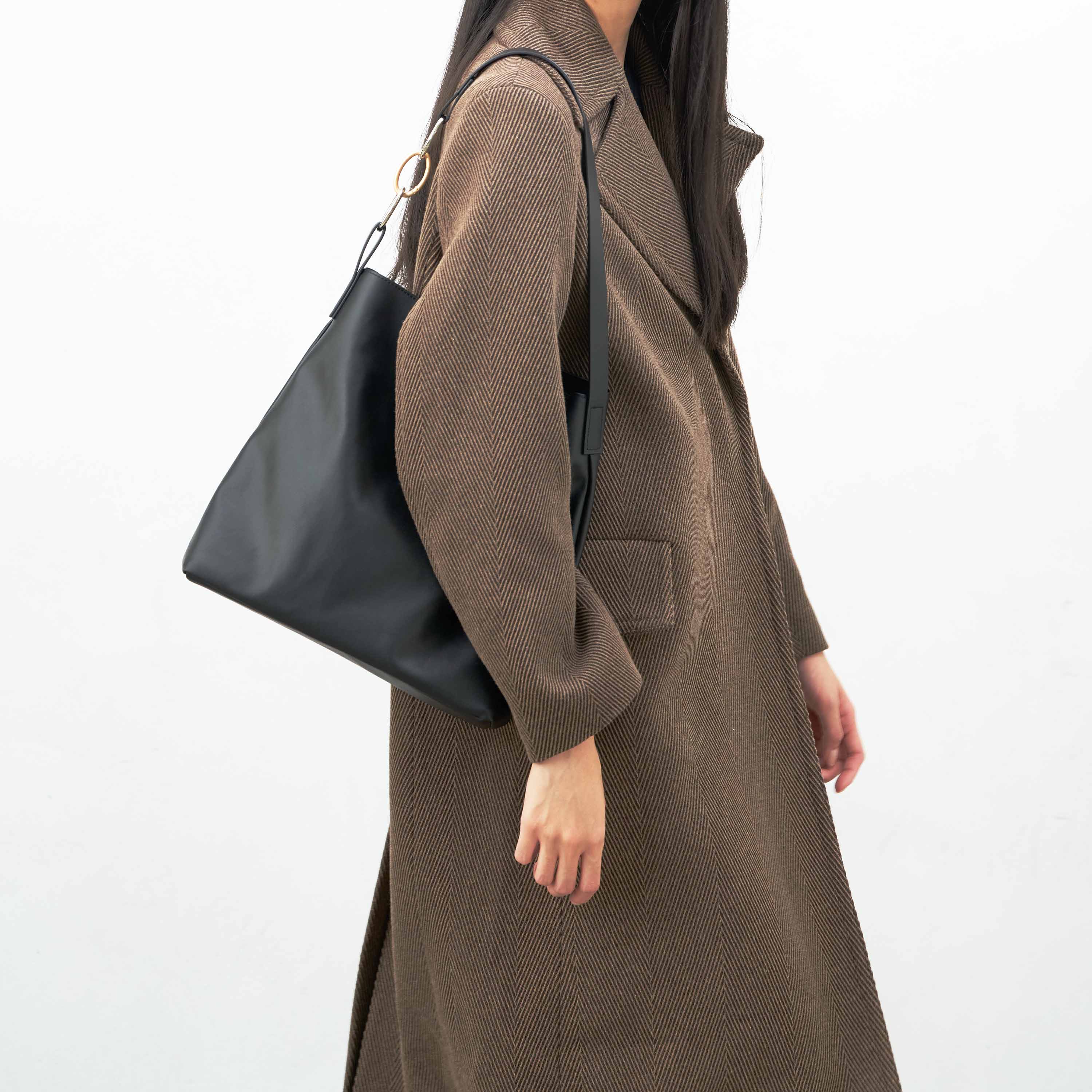 Oleatex Vegan Olive Leather Tote Bag - Night Black | Eco-Friendly & Stylish for Work, Travel & Everyday Use