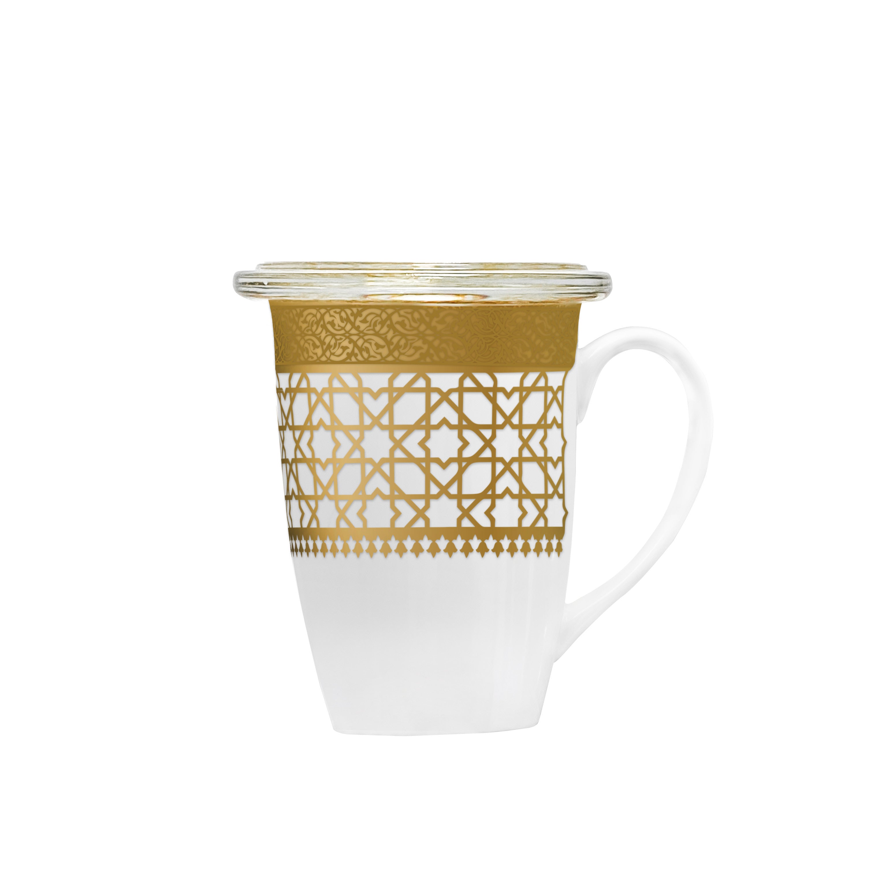 Dimlaj Cordoba 4-Piece Coffee Mug Set with Gold-Plated Covers - Elegant Tea & Espresso Cups for Home, Office, and Gift Giving